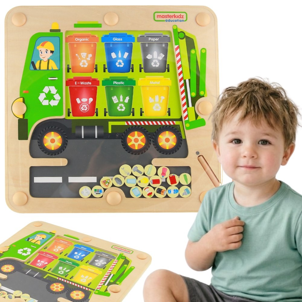 Masterkidz Магнитна дъска за сортиране на отпадъци Монтесори камион за рециклиране