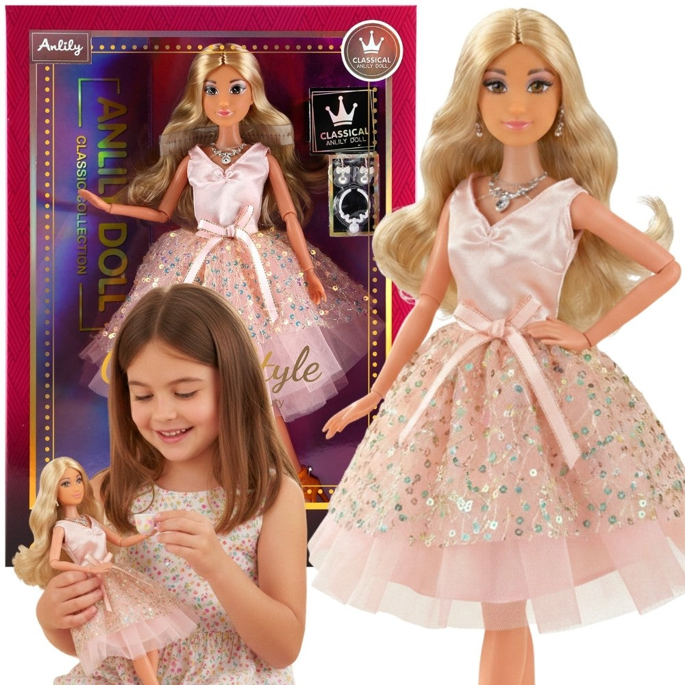 Woopie Royal Lily Doll 30 cm długie blond włosy różowa sukienka biżuteria