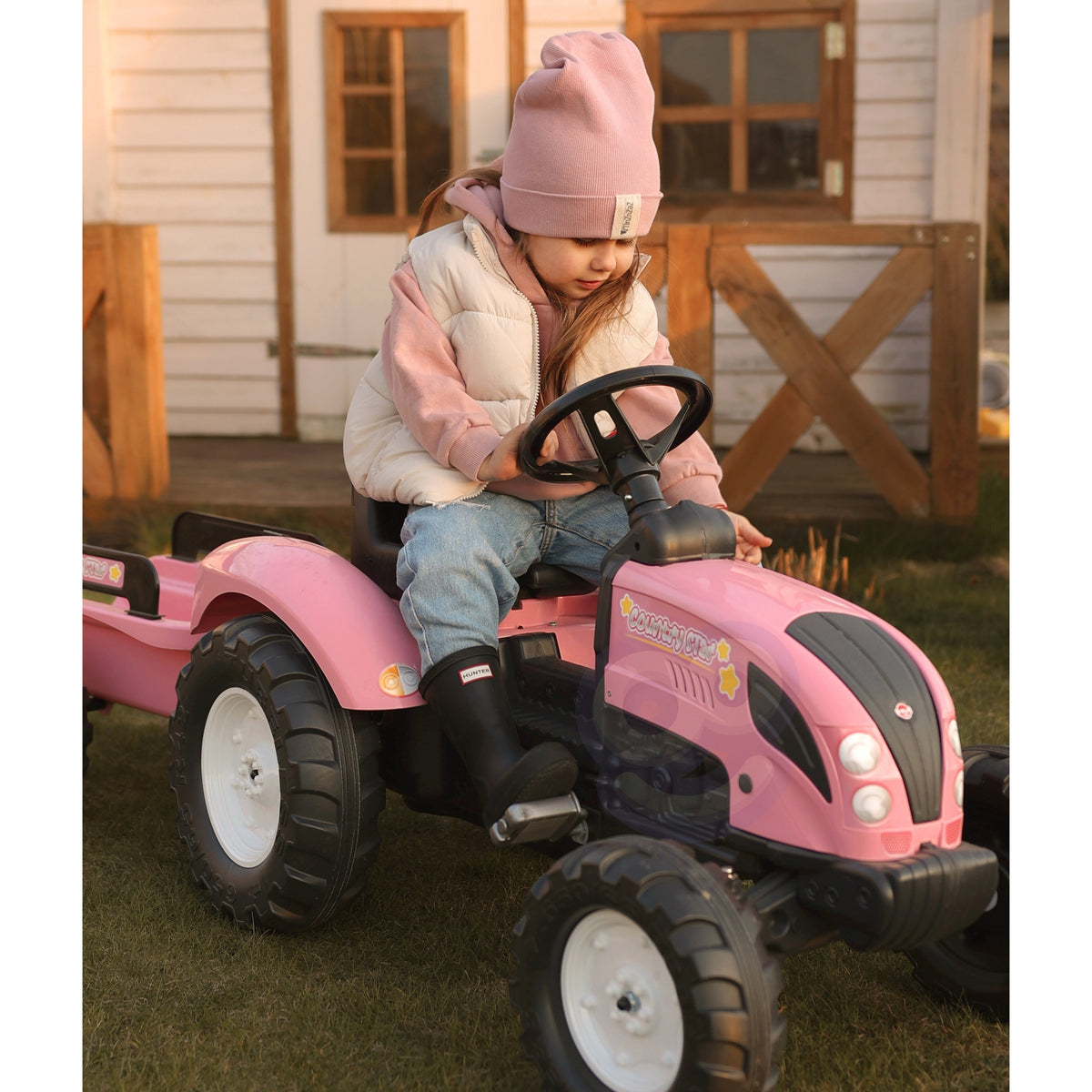 Falk Country Star Pink šlapací traktor + přívěs a klakson 2-5 let.