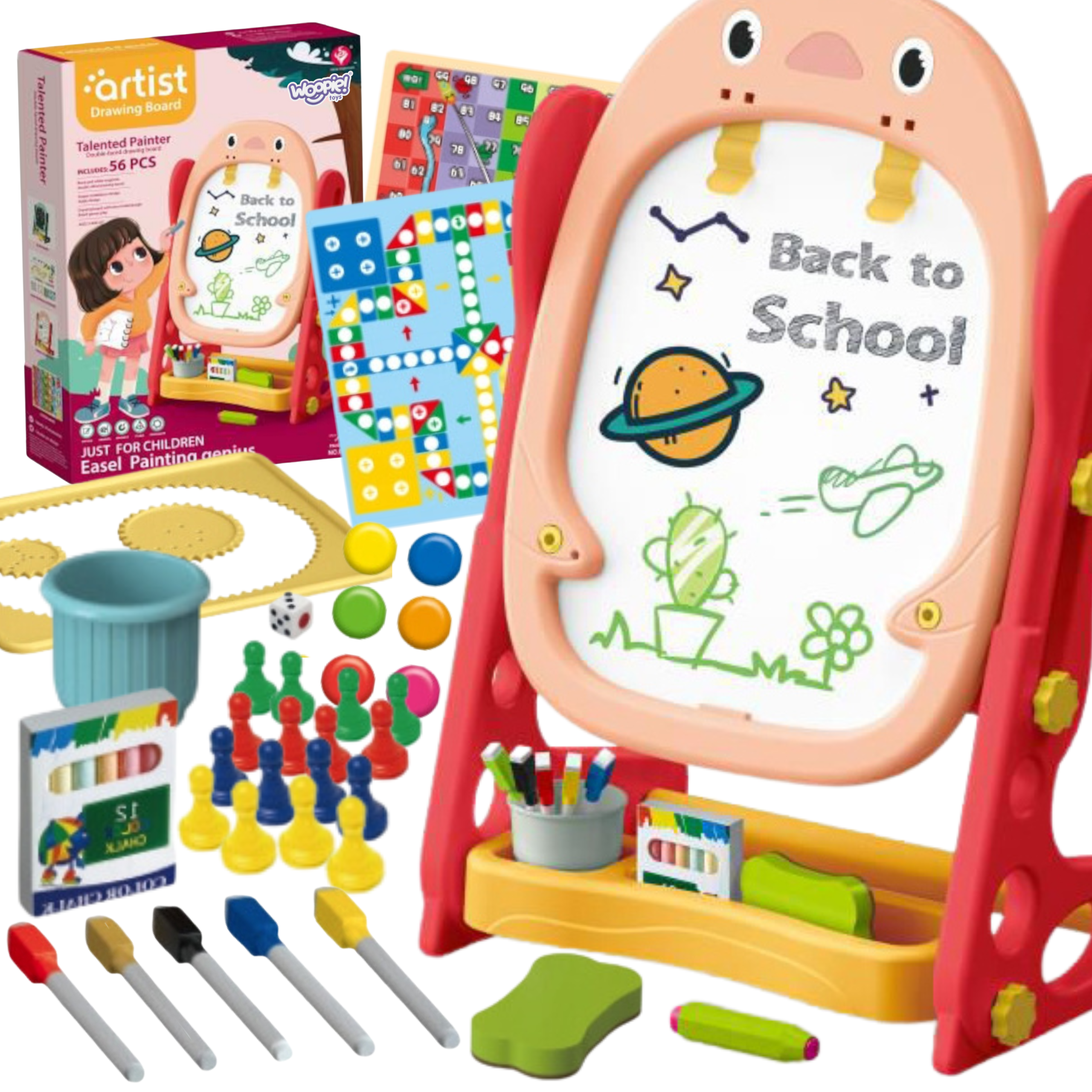 Woopie Double-sided Magnetic Board For Drawing And Learning Numbers And Letters 56 Pcs.