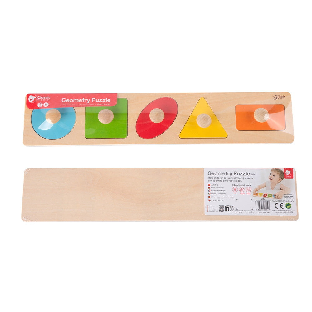 Puzzle géométrique en bois du monde classique trieur de formes Montessori apprentissage des couleurs 6 pièces.