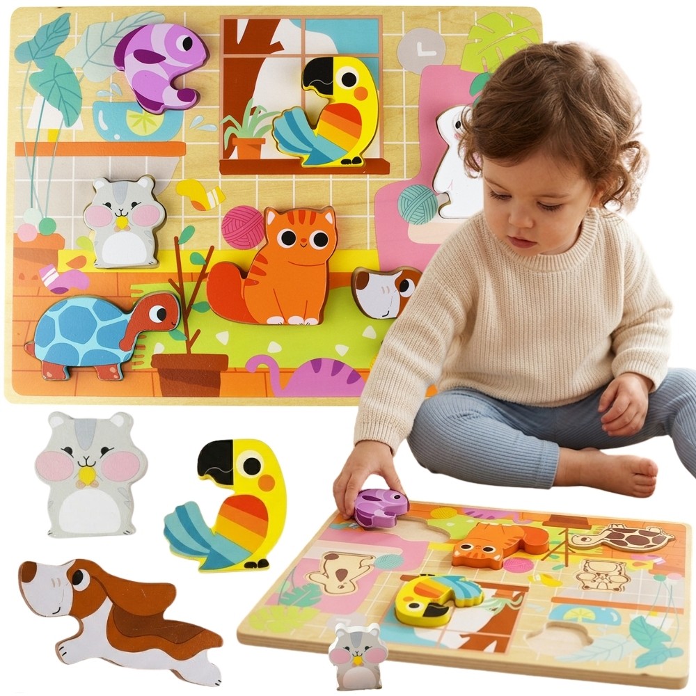Tooky Juguete Montessori de Madera Puzzle Animales Casa Match Formas