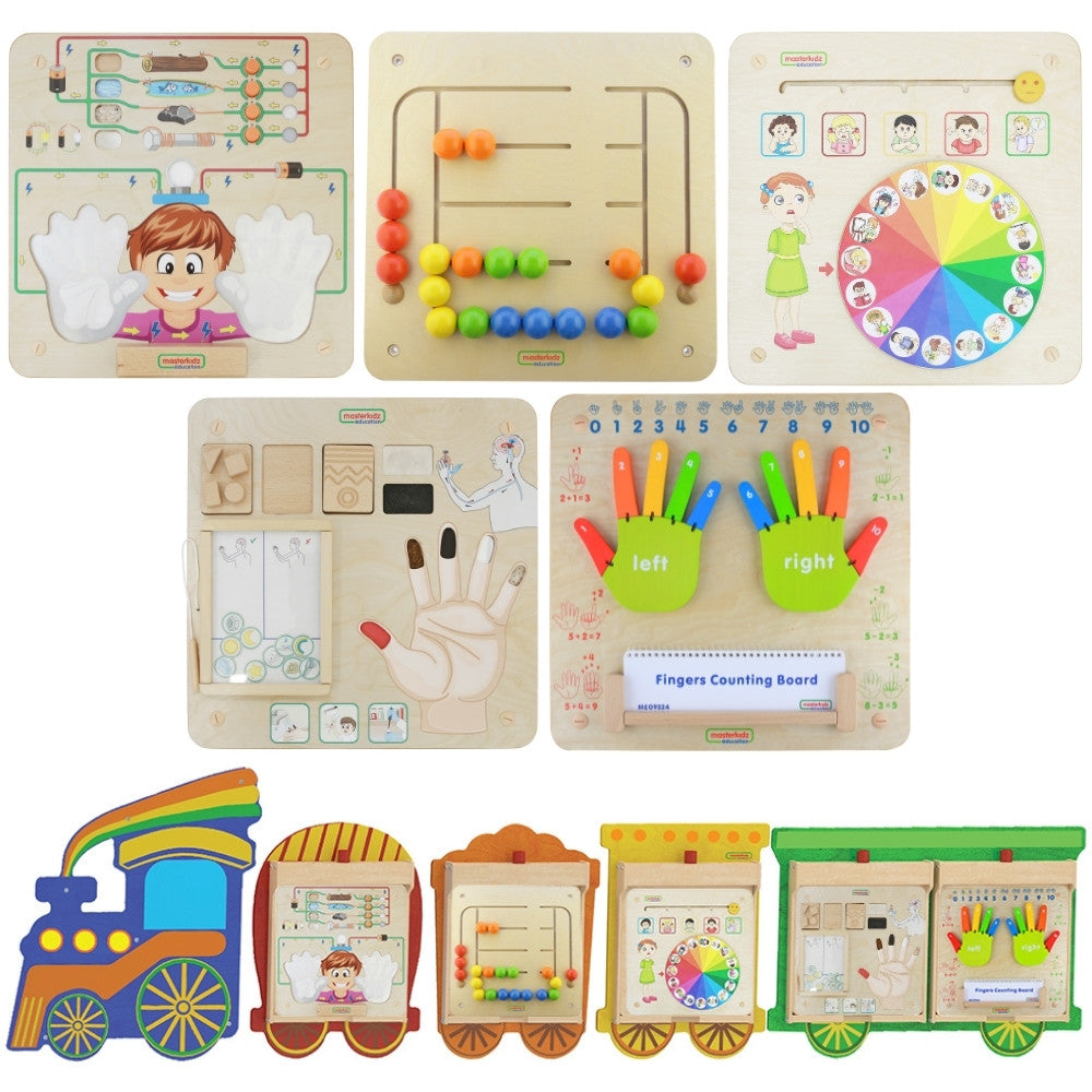 Masterkidz Train Board Set 5v1 Senzorická deska Motorové učení smyslů a emocí