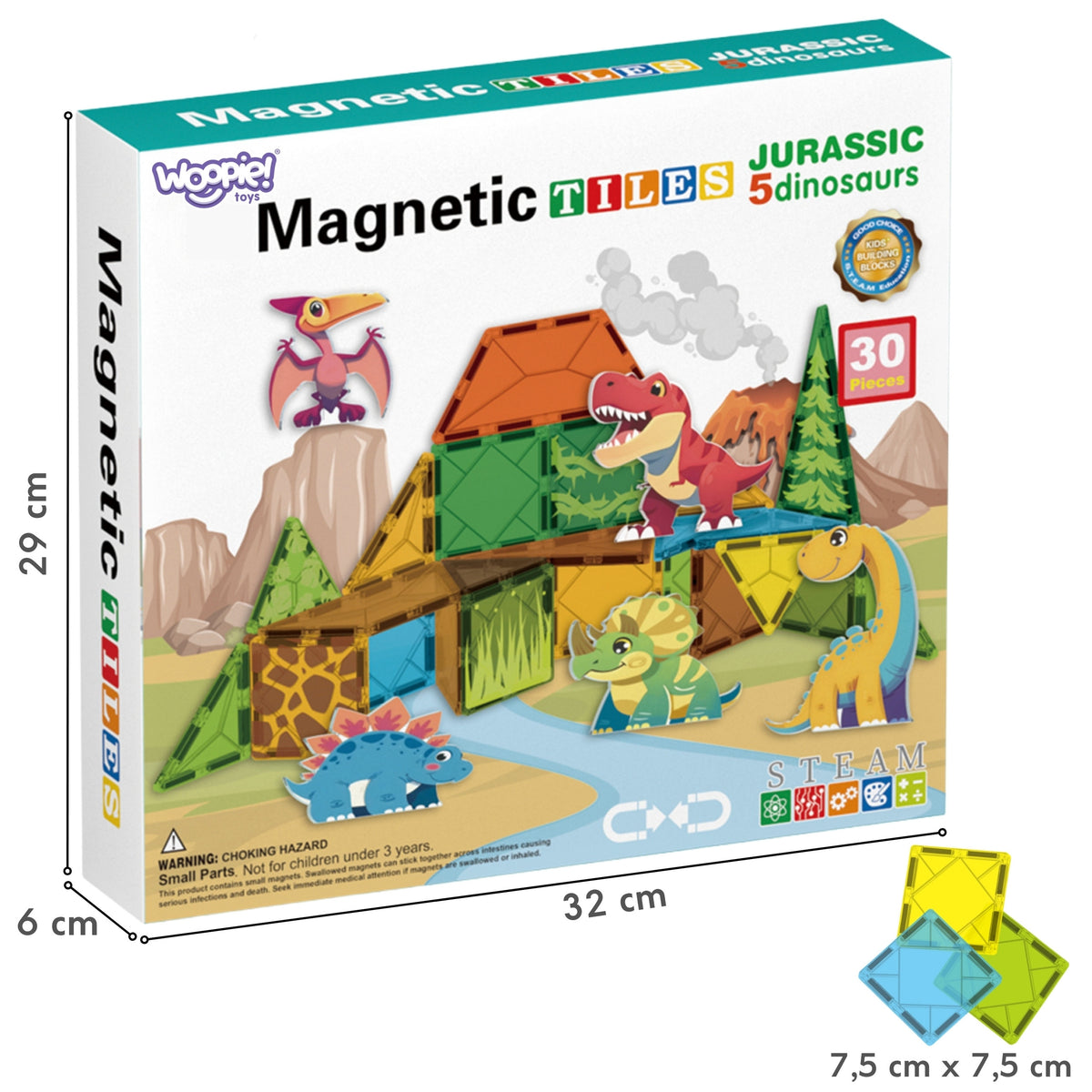 Bloques de construcción magnéticos woopie 7,5 cm dinosaurio 30 piezas.