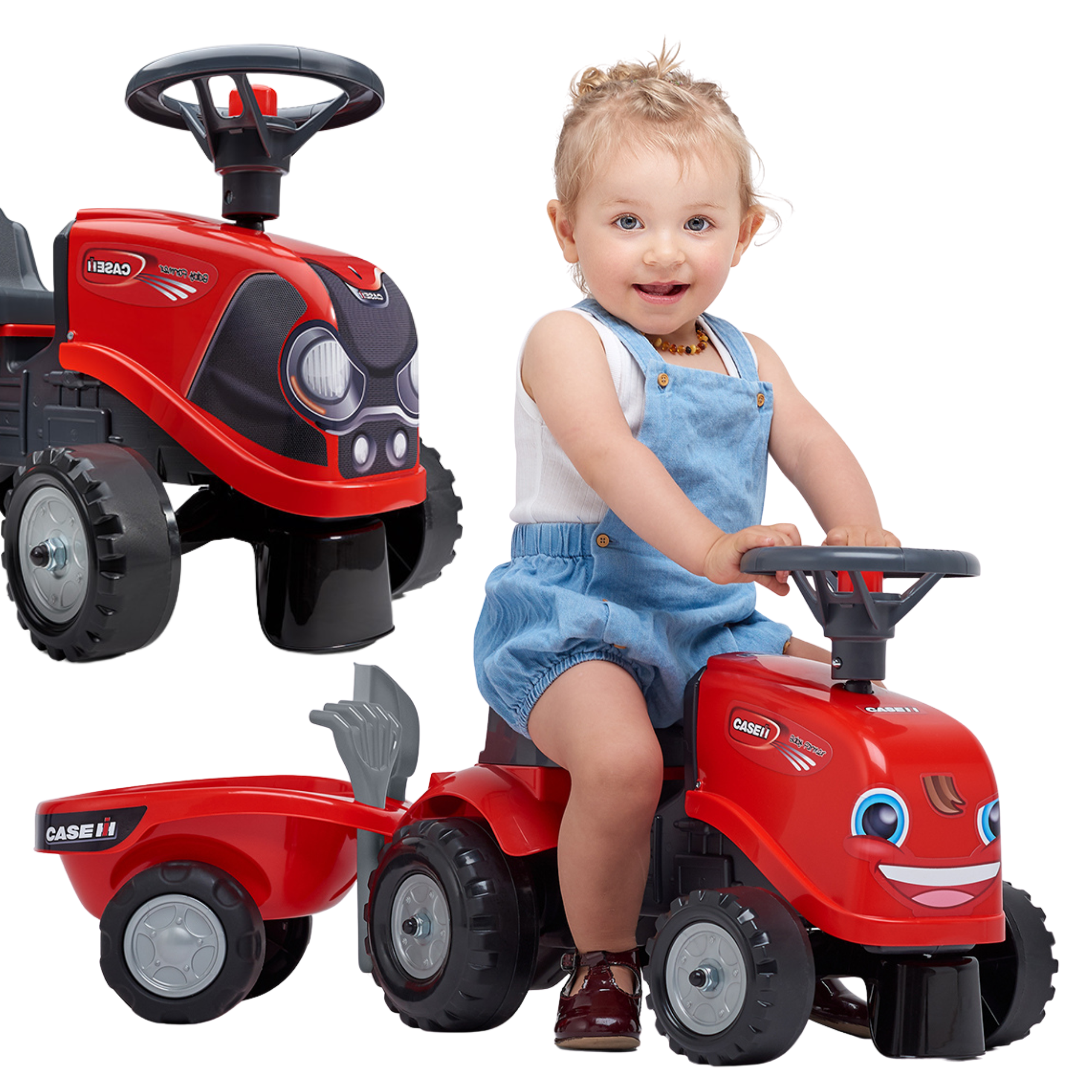 Falk Baby Case Ih Ride-on Red With Trailer + Accessories For Ages 12 Months And Up