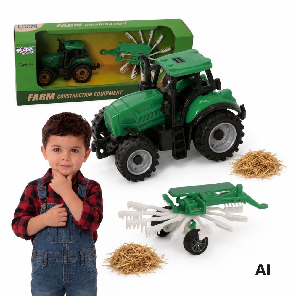 Tractor agrícola Woopie con rastrillo