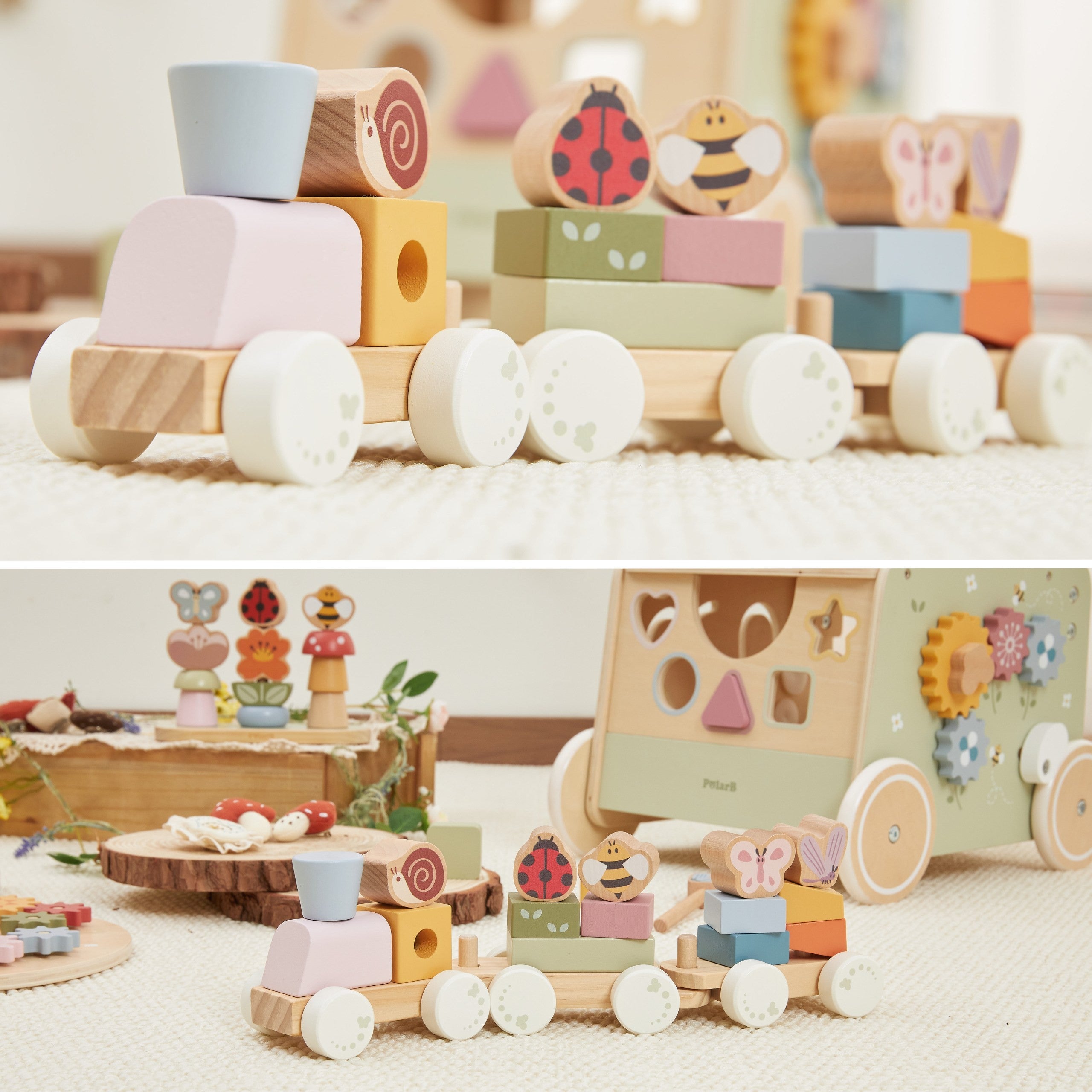 Дървено пружинно образователно влакче Viga 18 части