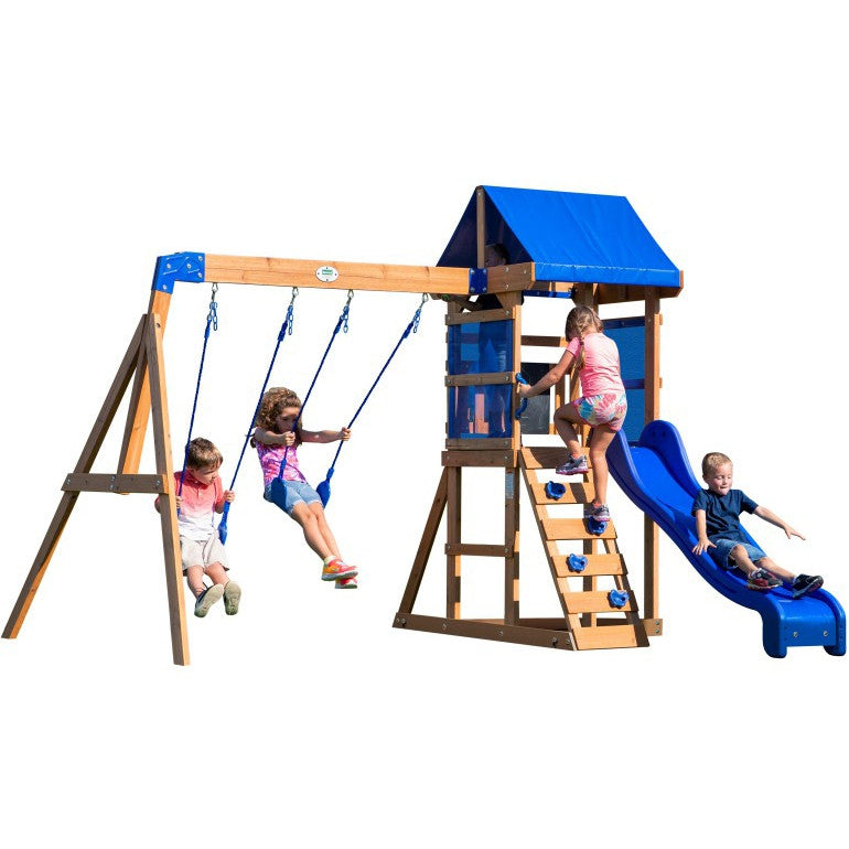 Дървена детска площадка Discovery в задния двор Aurora Playhouse Slide