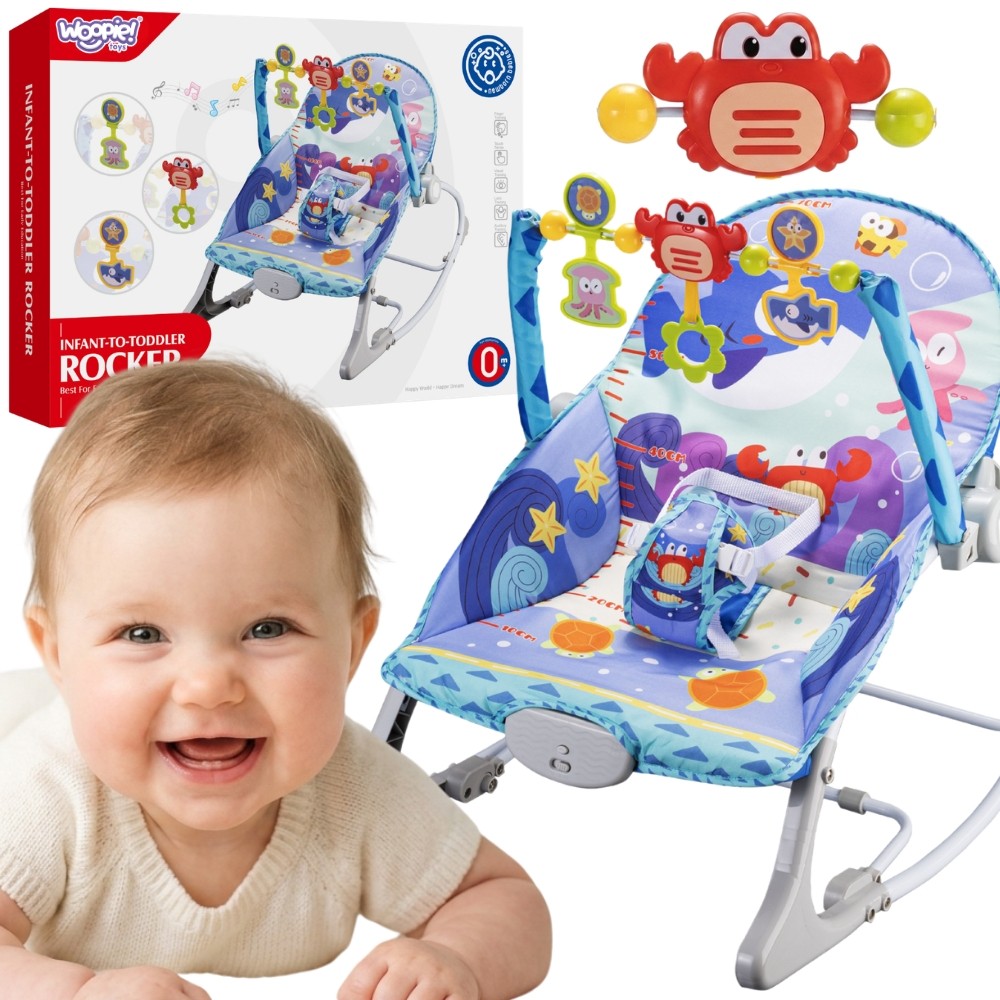Woopie Baby 2-in-1 Rocker And Bouncer Crab Interactive Vibrations Melodies