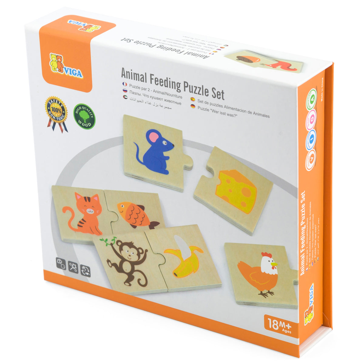 Dřevěné puzzle Viga Nakrmte zvíře Co zvířata jedí Puzzle