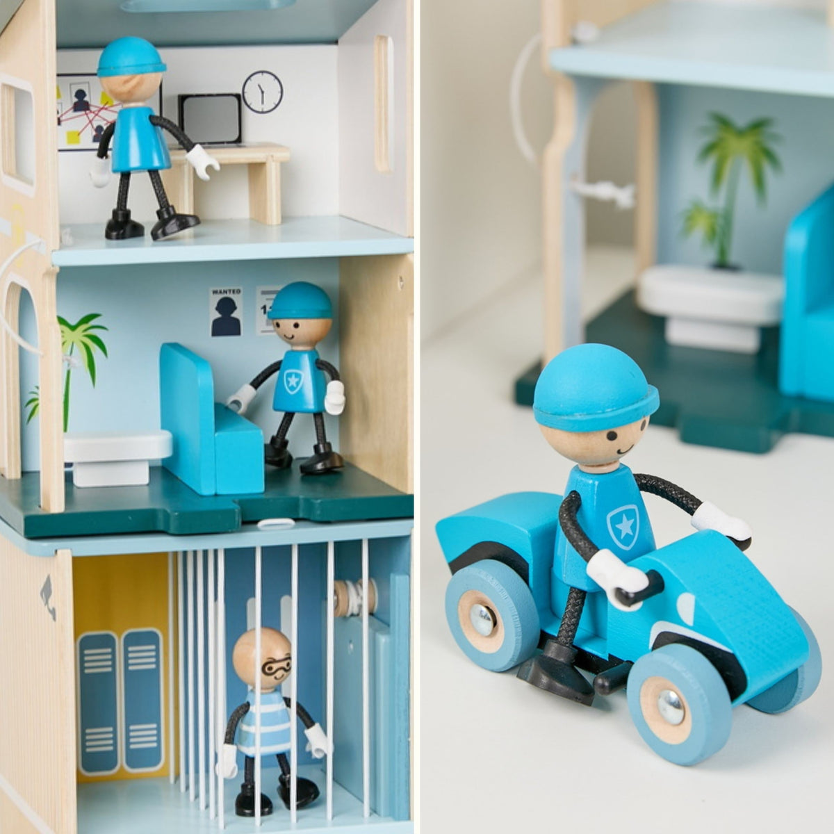 Figuras Helicóptero Coche Madera Comisaría de Policía Classic World 12uds.