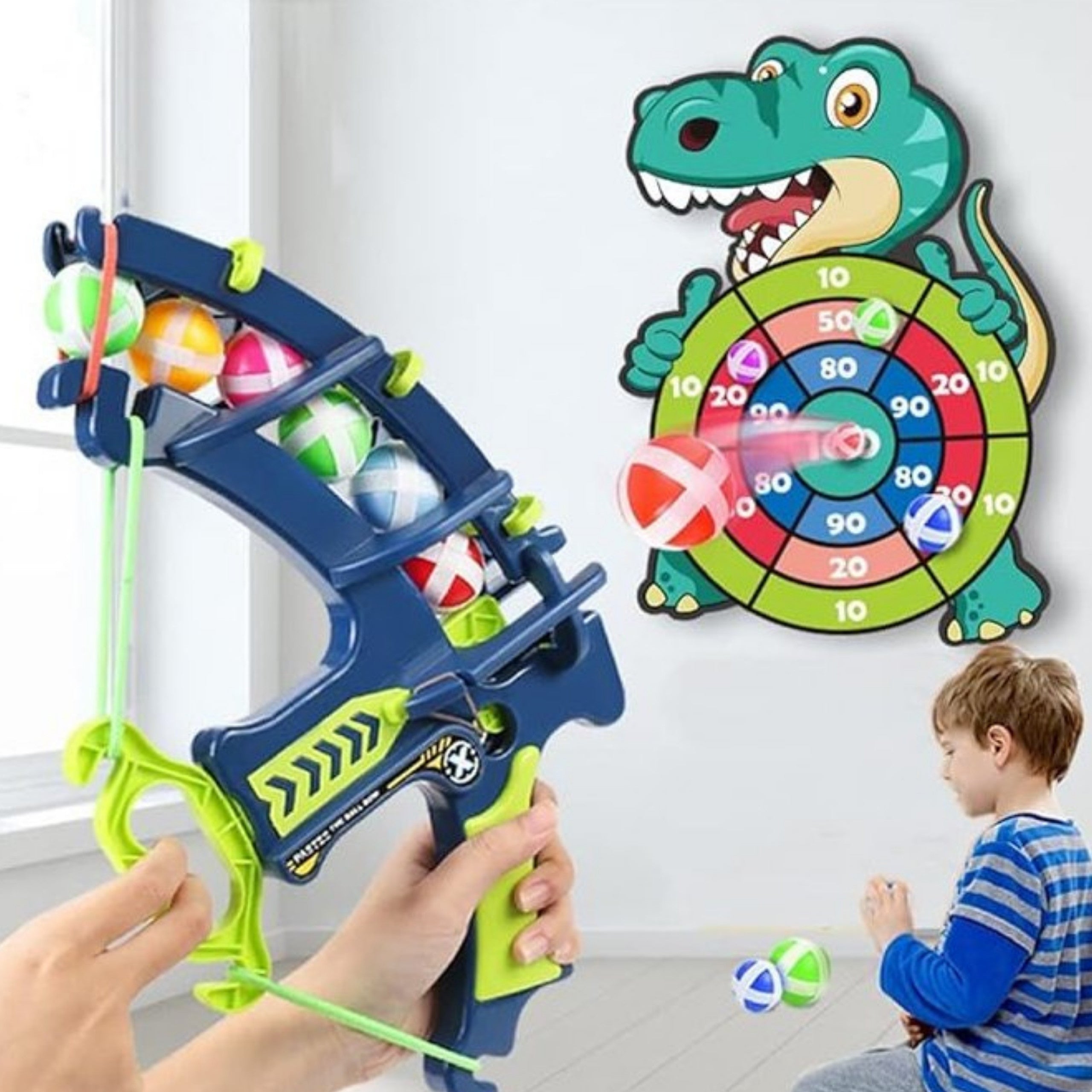 Woopie Velcro Darts Arcade Game 2in1 Set: Shield + Dino Bow Launcher