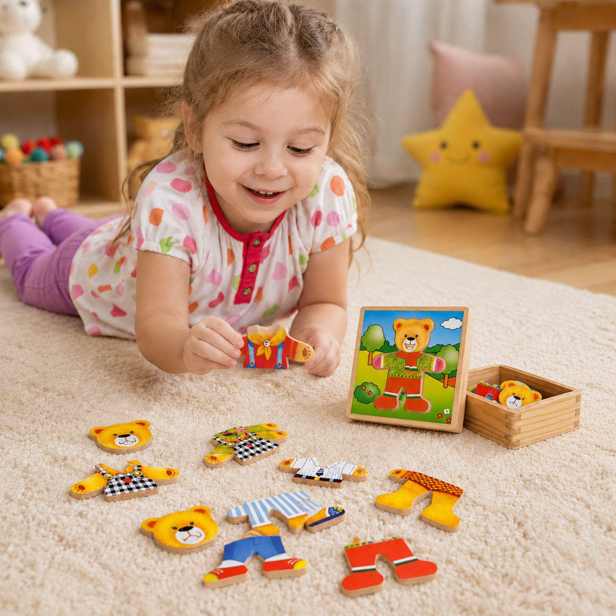 Viga Holzpuzzle Lernpuzzle Dress Up The Teddy Bear Boy