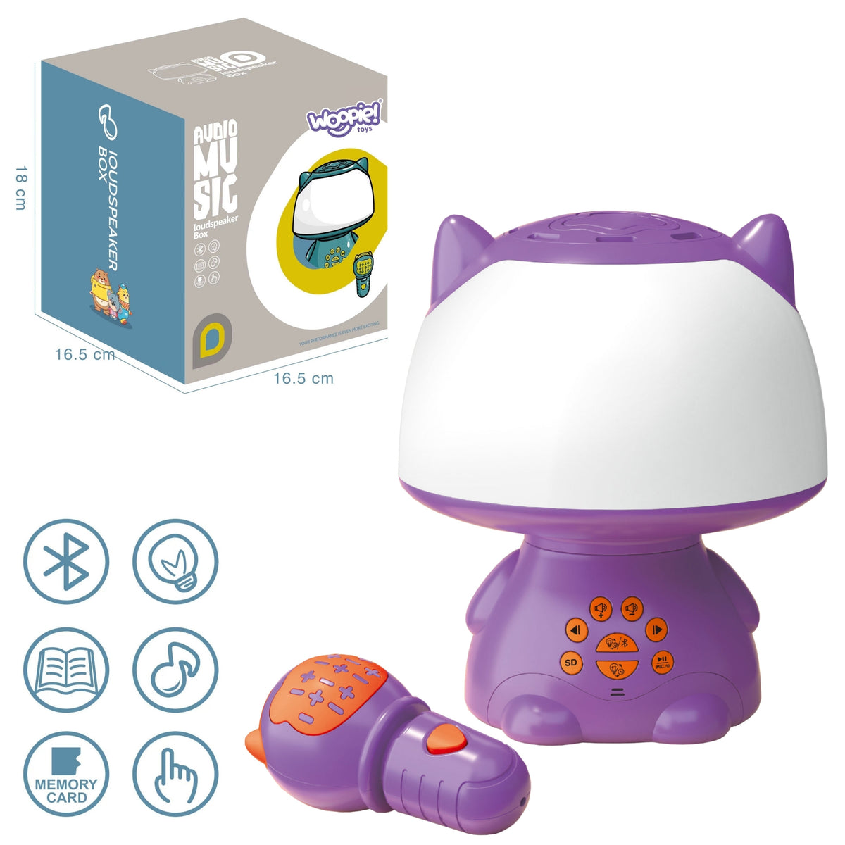 Woopie Wielofunkcyjna lampa Rgb Głośnik Bluetooth Karaoke Modulator głosu Karta SD Aux fioletowy