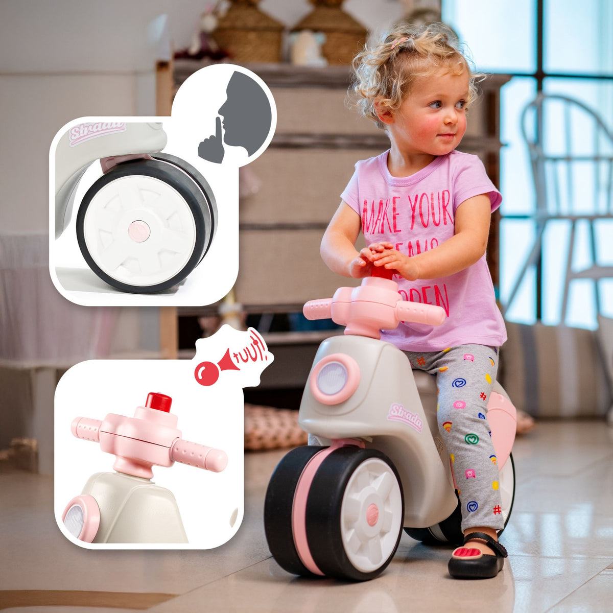 Falk Scooter Strada Porteur Rétro Pour Filles Pneus Silencieux À Partir De 1 An