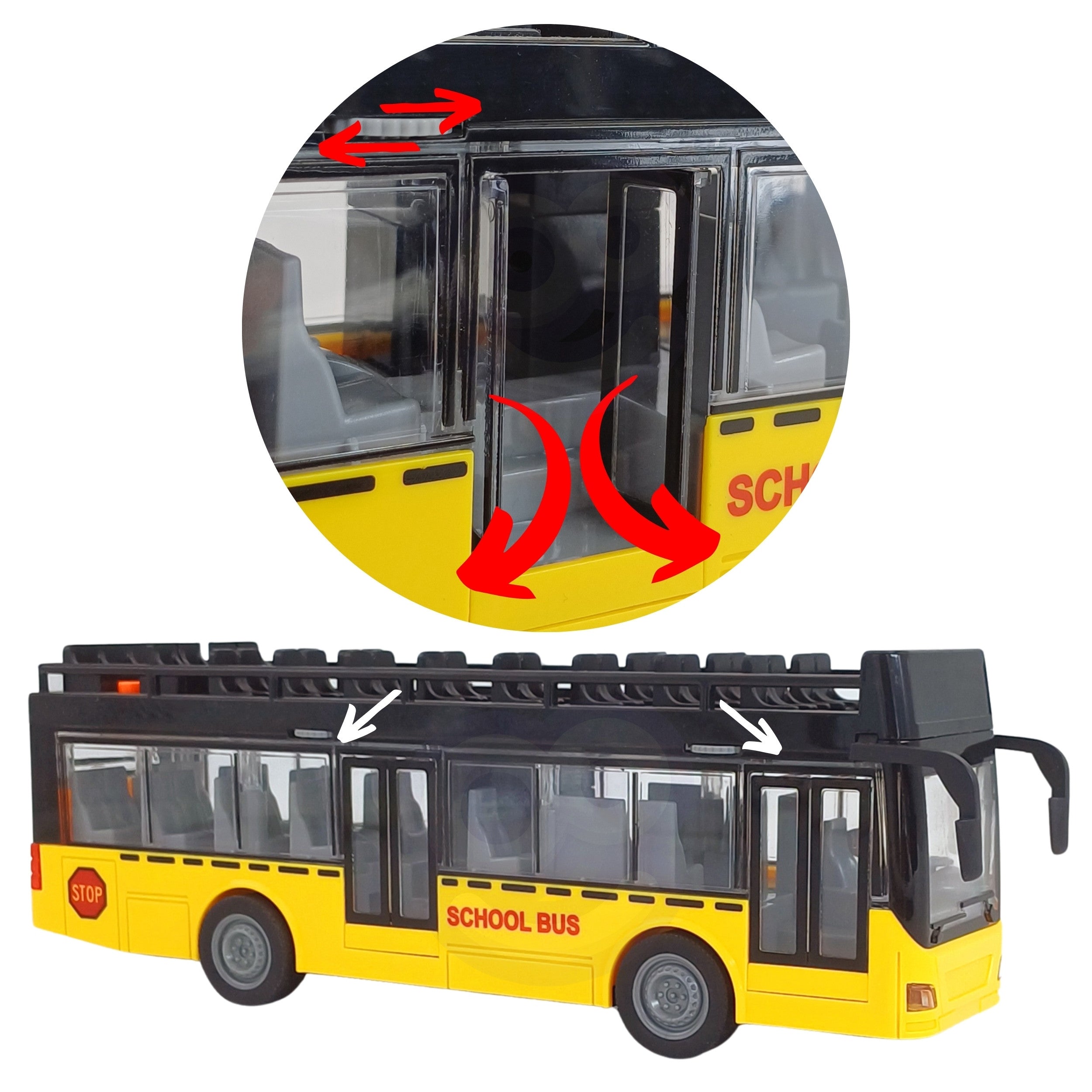 Ônibus Woopie com luzes e portas que abrem
