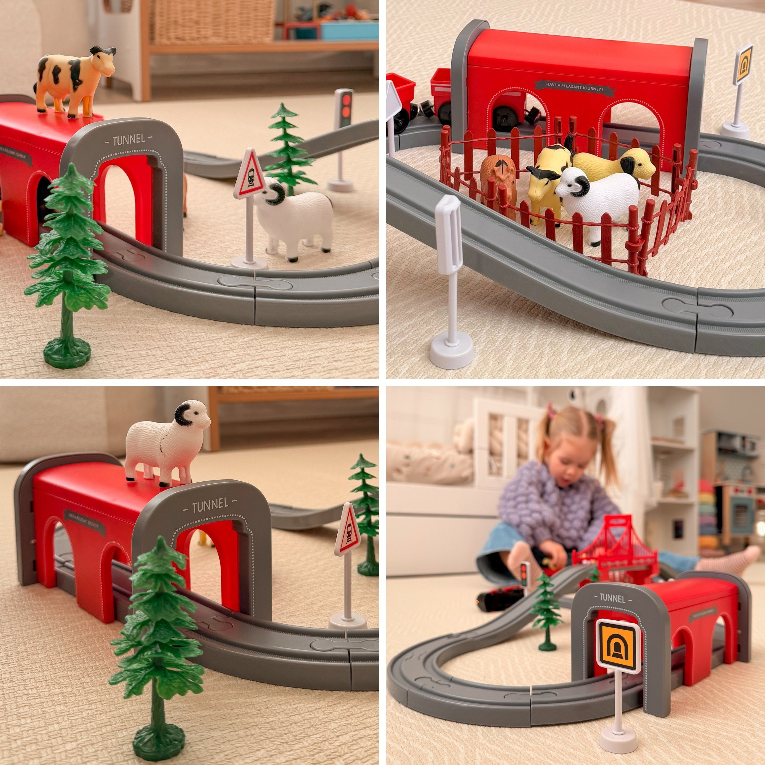 Woopie Electric Train Set Locomotive Track Farm Animals 70 Pcs.