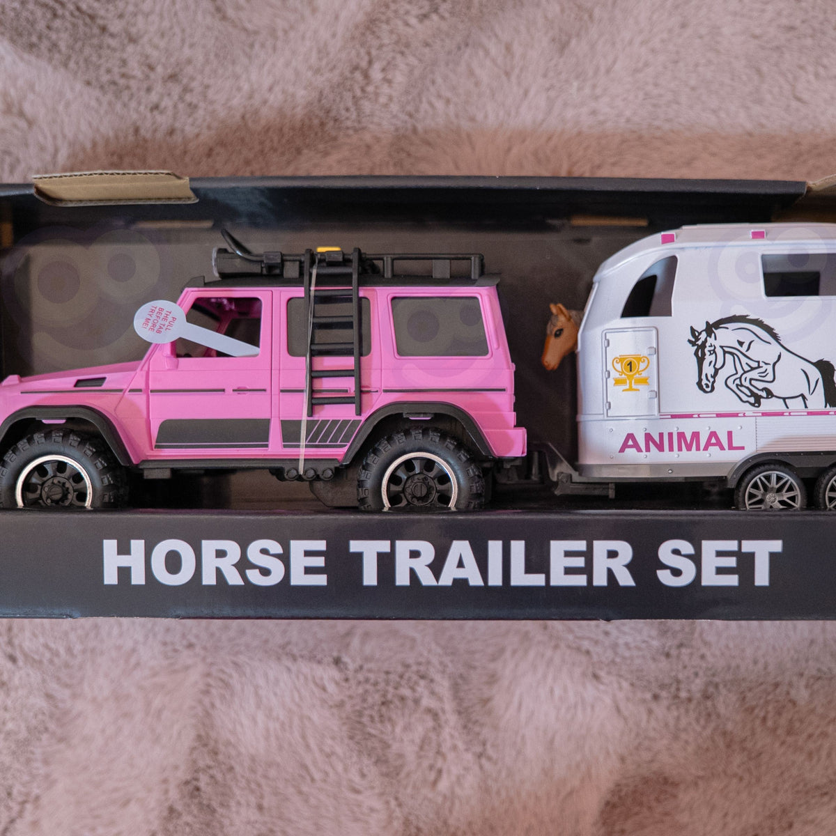Set de vehículo todoterreno rosa Woopie con remolque y figura de caballo