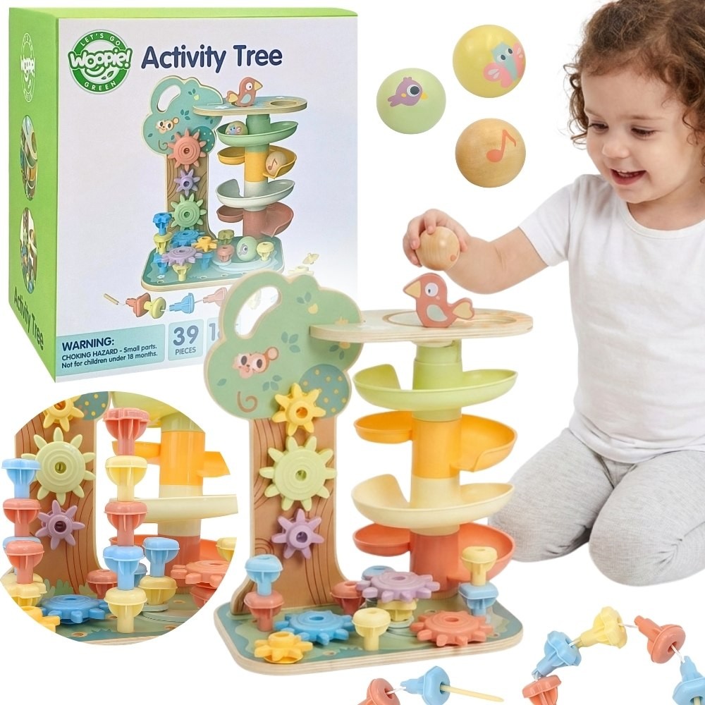 Woopie Green Montessori 4-in-1 Ball Track Activity Tree Fsc