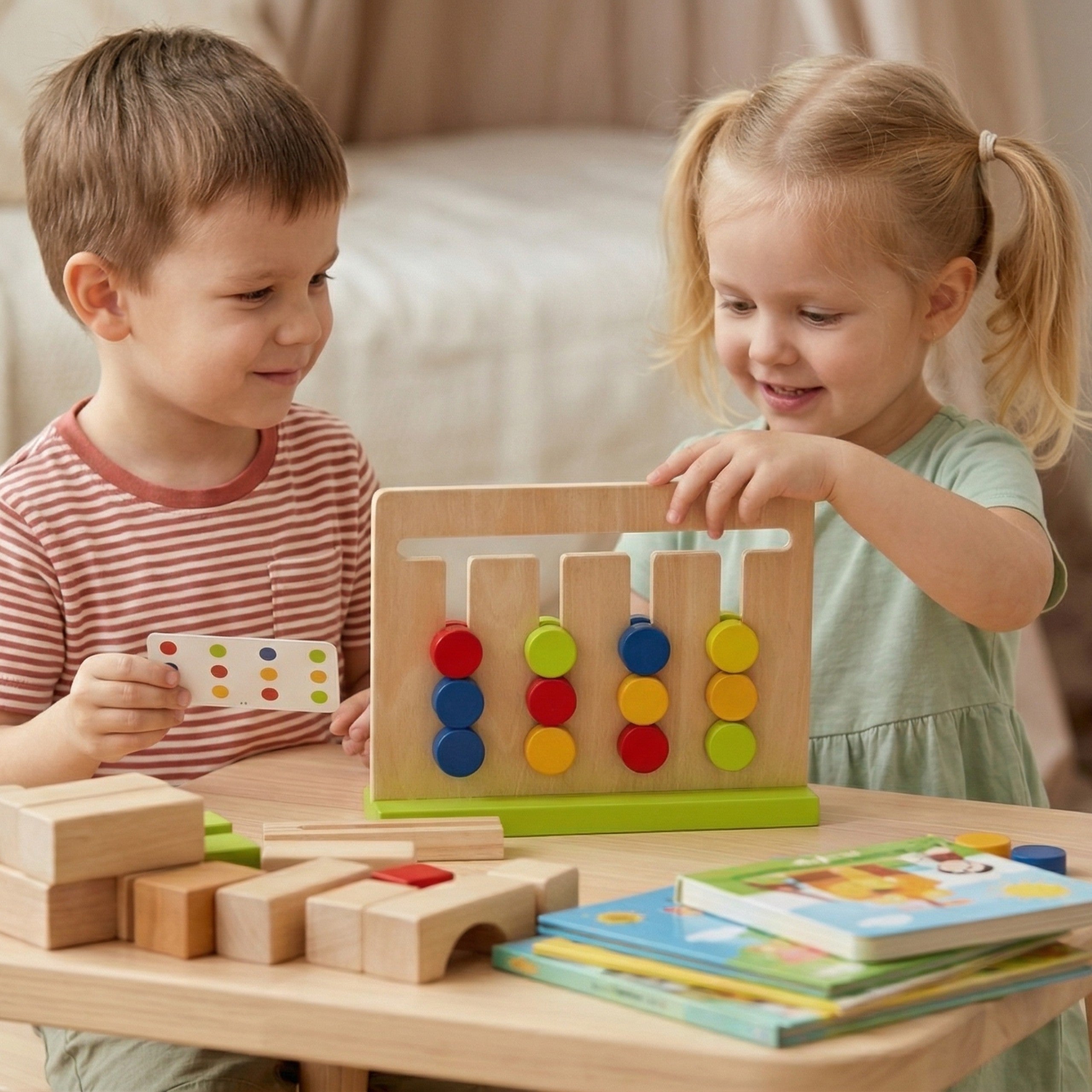 Tooky Toy Логическа игра Време Пъзел Цветове 30 шаблона 18 бр.