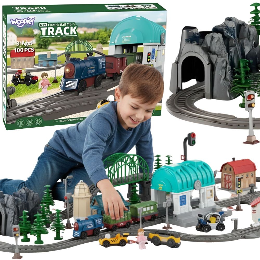 Woopie Electric Train Track Xxl Zestaw lokomotyw miejskich 108 szt.