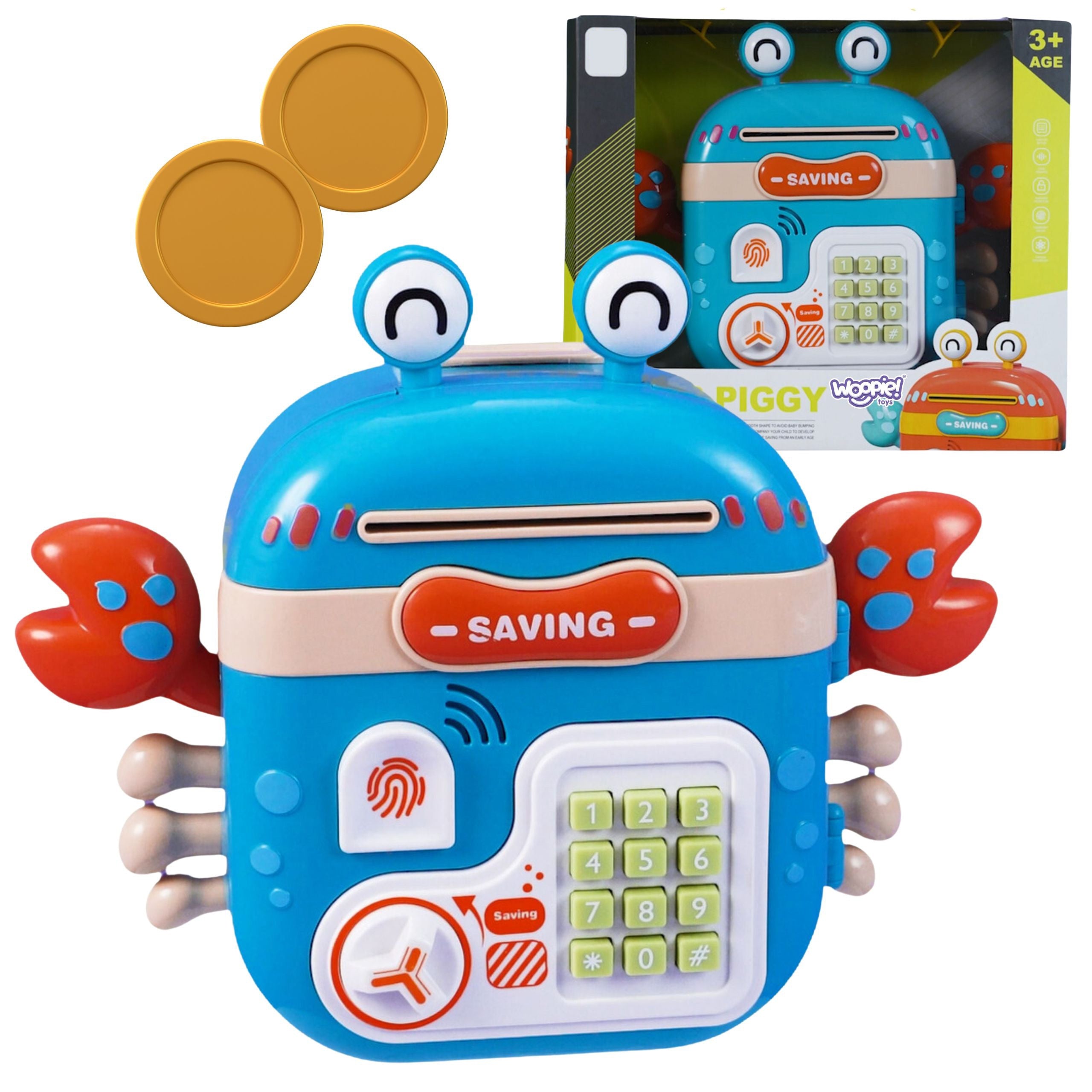 Woopie Electronic Piggy Bank Safe Atm With Pin Access Code Crab Backpack Blue