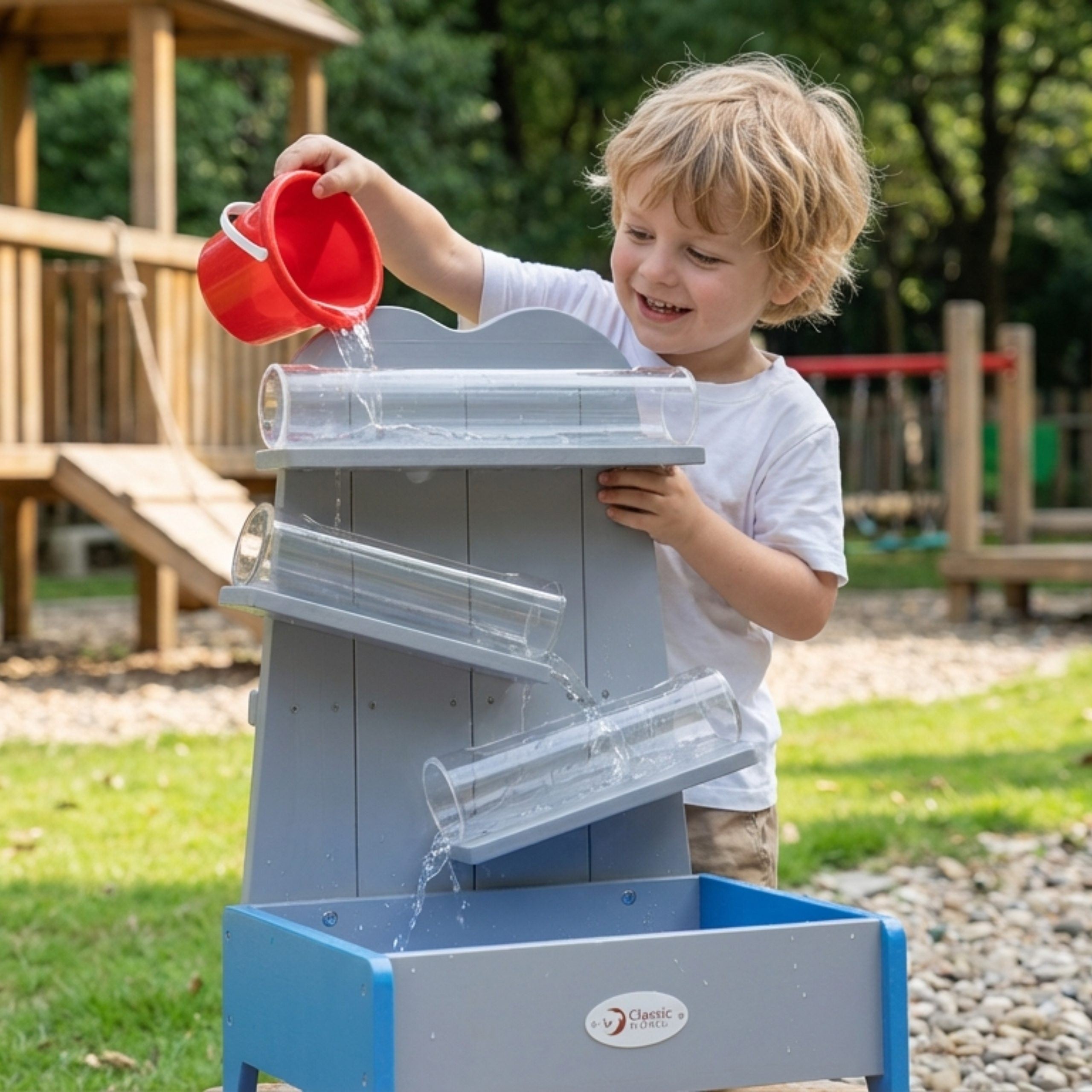 Classic World Edu houten watercascadebaan met pijpen en tank