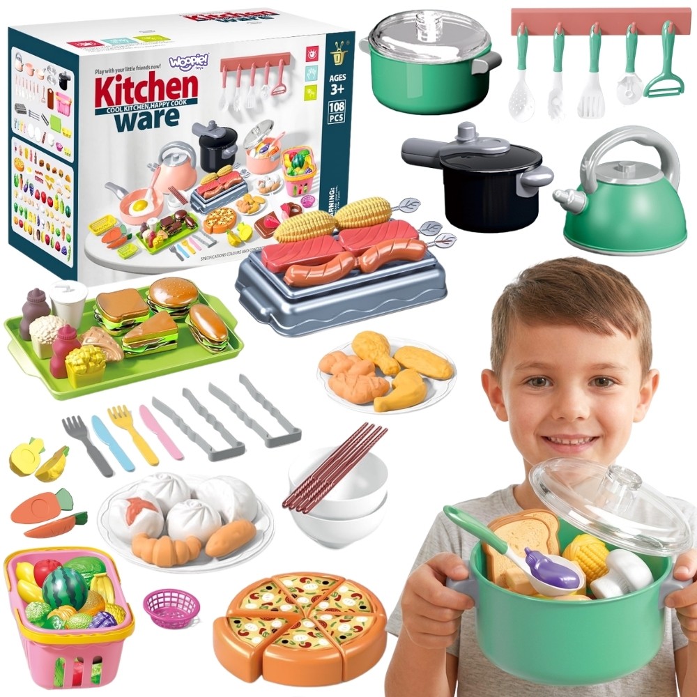 Woopie Комплект кухненски аксесоари Играчка за готвене 108 бр. Зелен