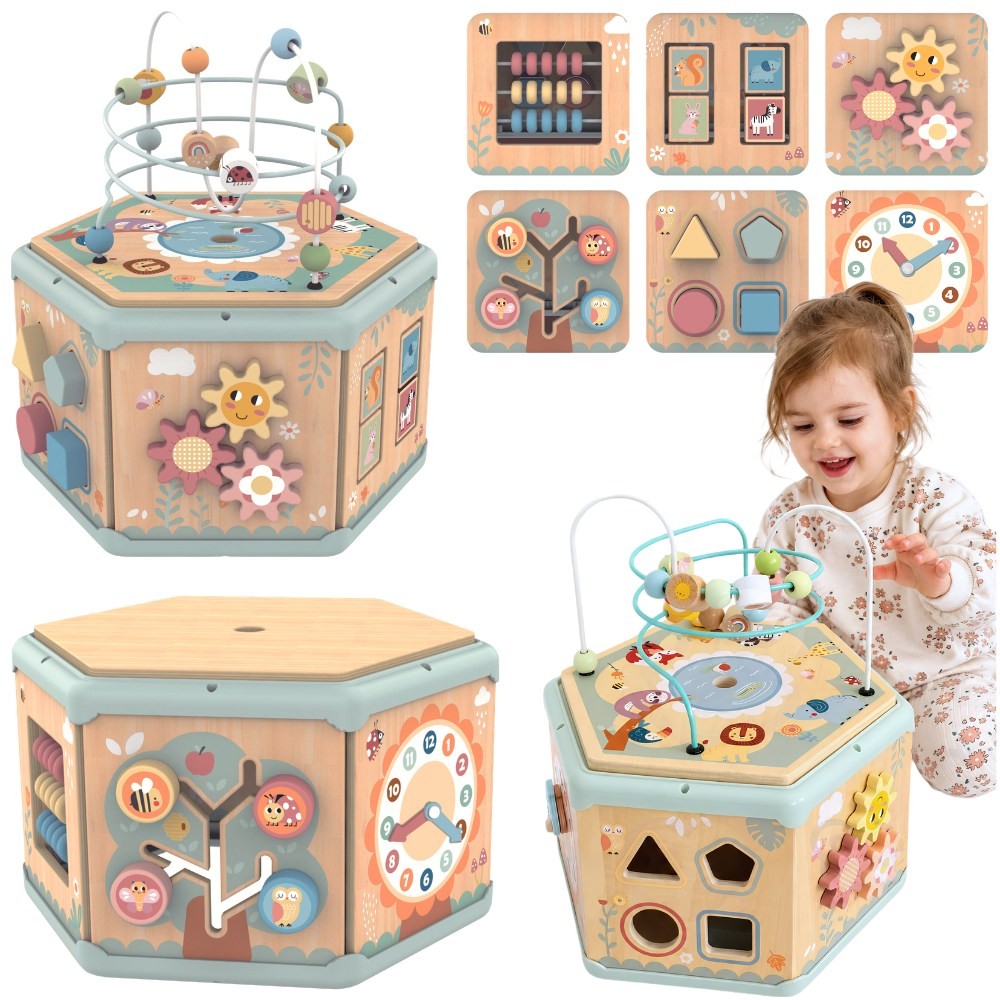 Tooky Toy Drewniane sześciokątne pudełko do otwierania Montessori