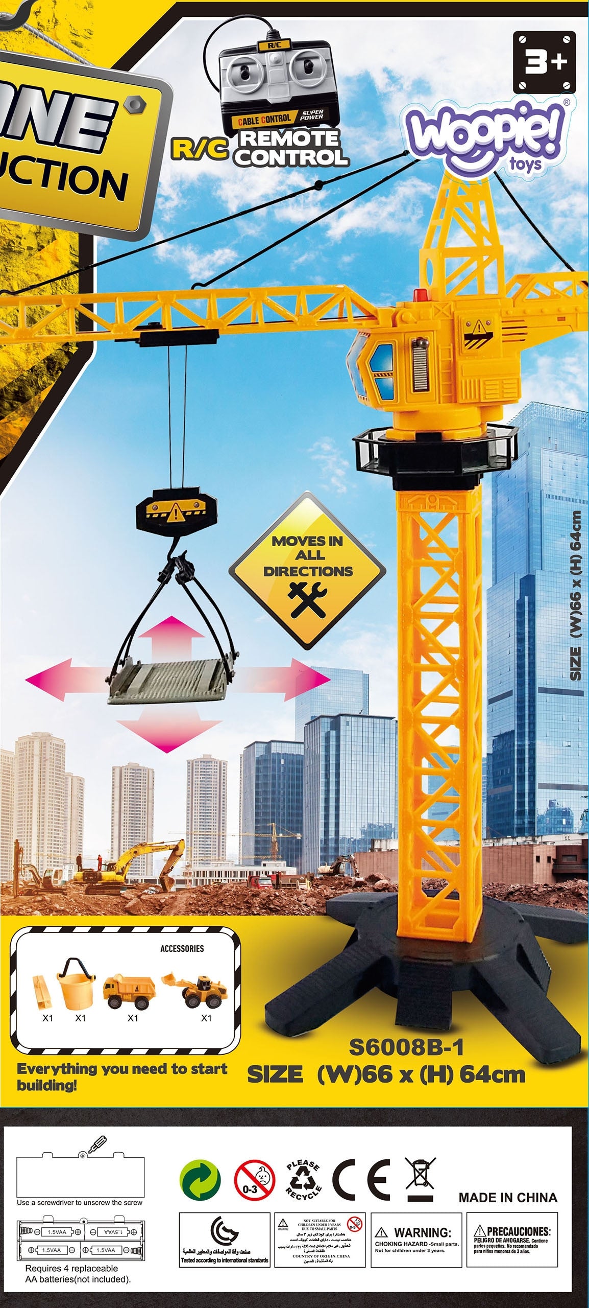 Woopie Remote Controlled Crane 103cm R/c Truck Excavator + 4 Accs.