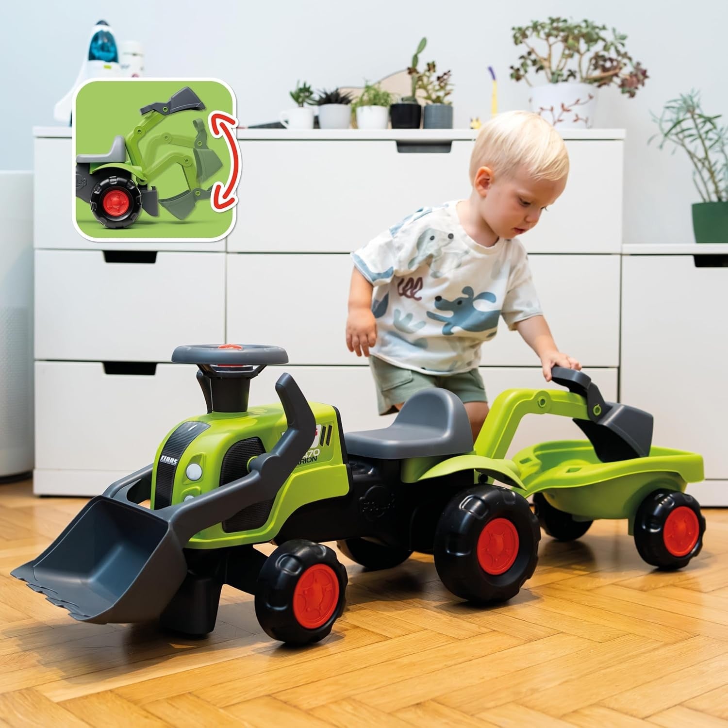 Трактор Falk Baby Claas с багерна кофа и ремарке