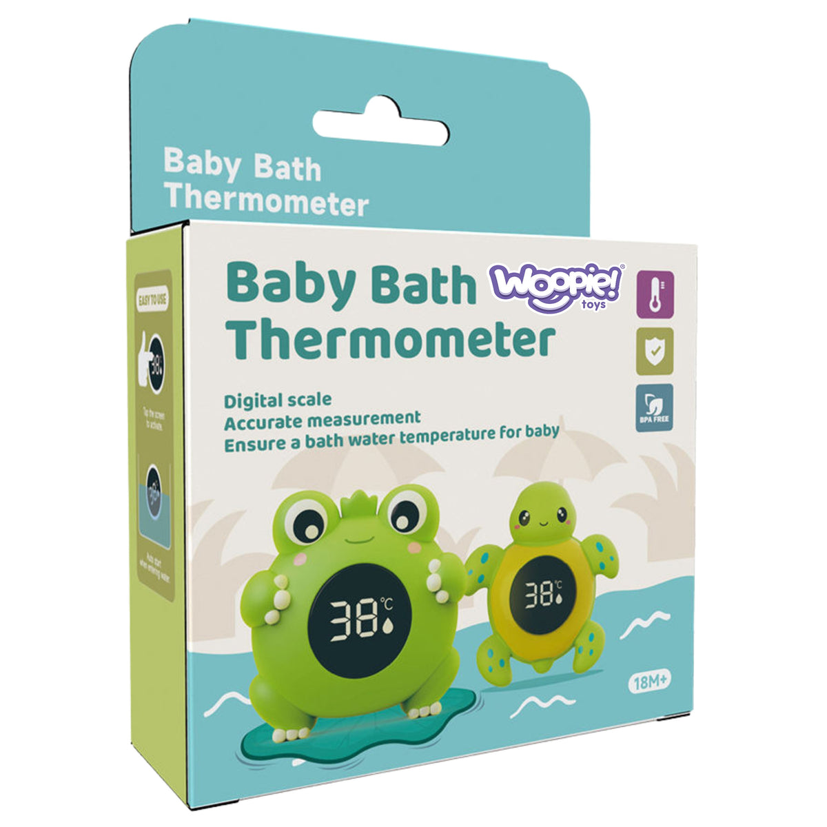 Woopie Baby Thermomètre de bain 2 en 1 pour mesurer la température de l'eau et de la pièce Tortue