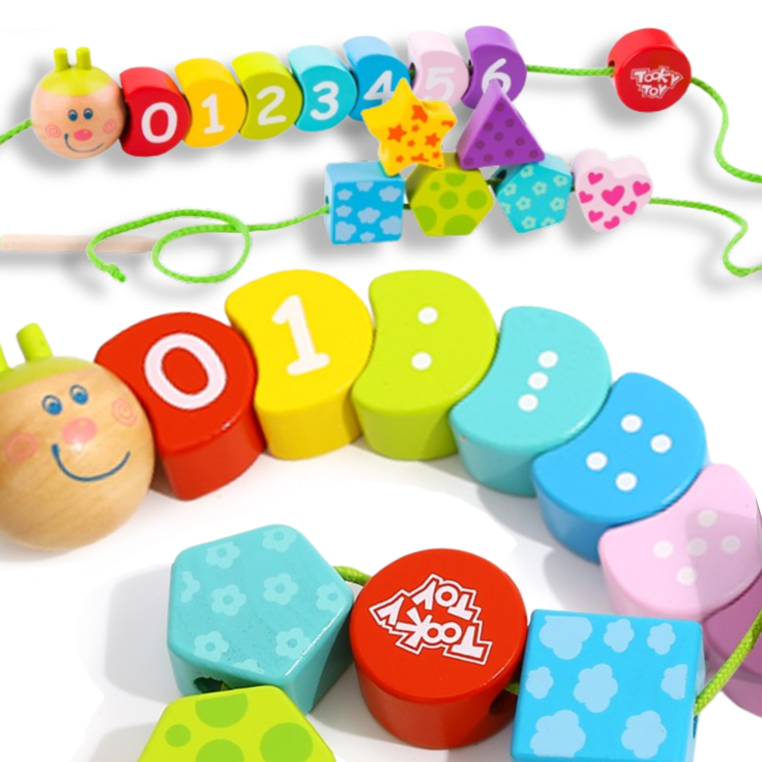 Tooky Toy Дървени резбовани блокове Caterpillar Learning Counting 20 бр.