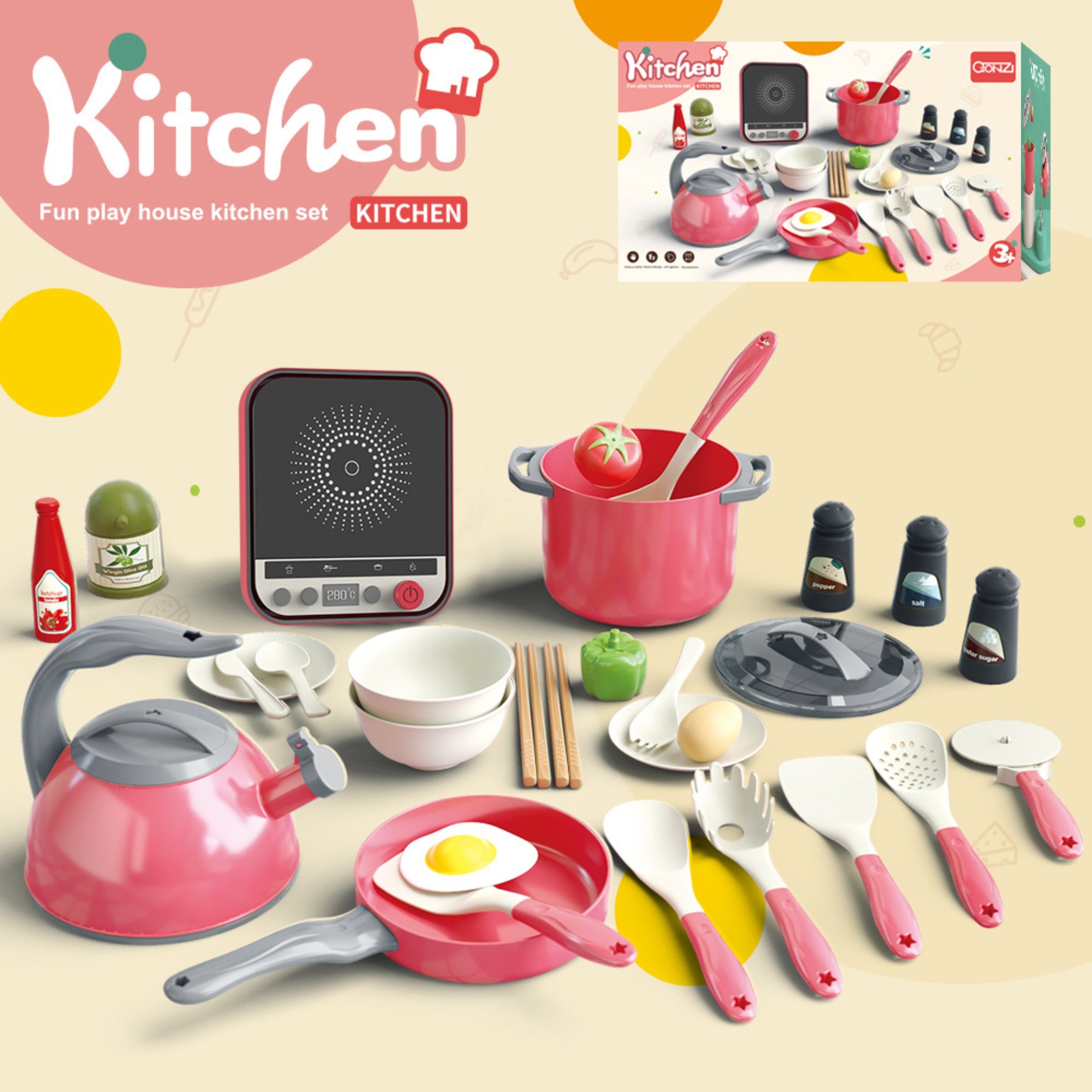 Woopie Little Chef's Set Induktionstöpfe Bratpfanne Wasserkocher Rosa 30-tlg.