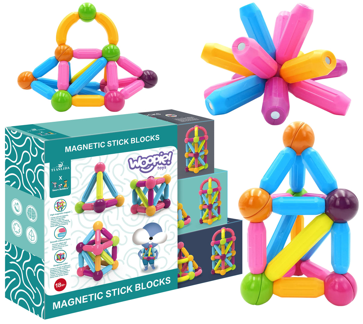 Woopie Magnetiska byggklossar Pedagogisk Stor Tjock 38 St.