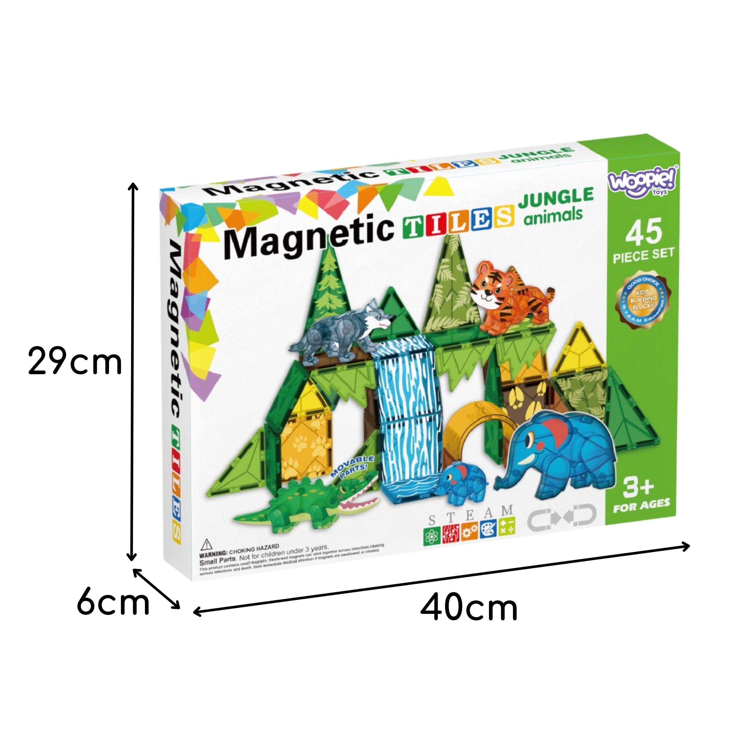 Woopie mágneses építőkockák 3D oktatási készlet dzsungel állatokhoz 45db.