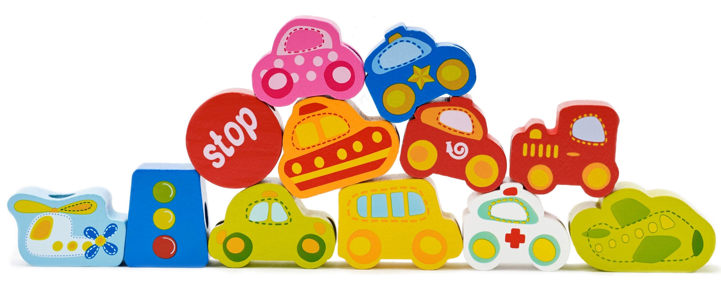 Classic World Wooden Threading Blocks Road Traffic 13 db.