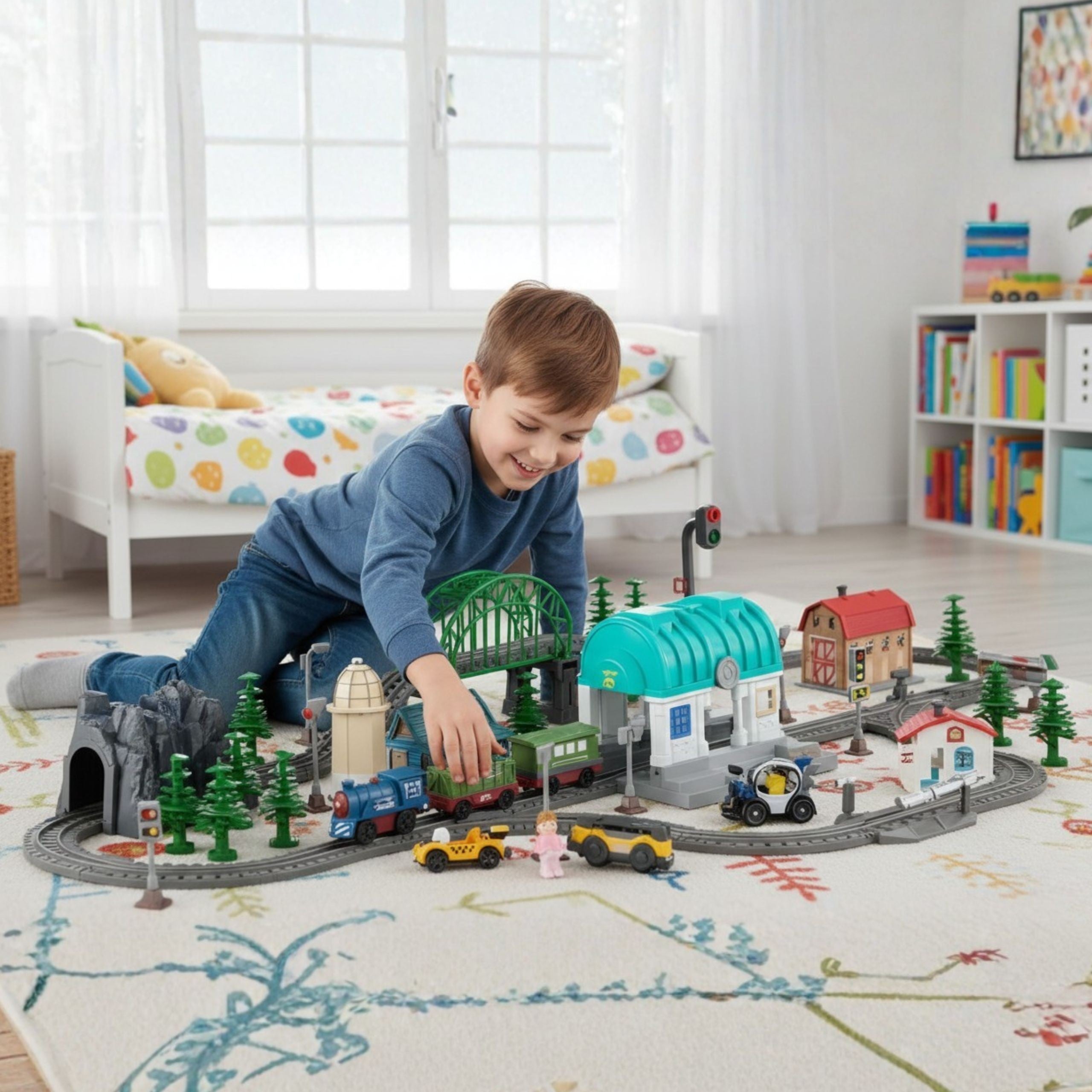 Woopie Electric Train Track Xxl Zestaw lokomotyw miejskich 108 szt.