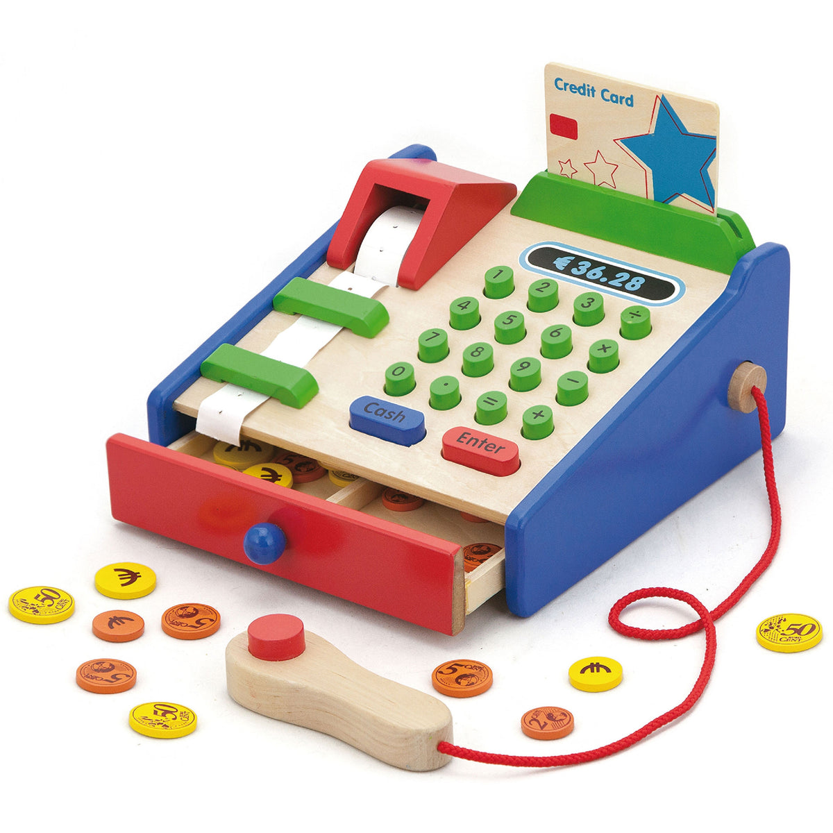Viga-Registrierkasse aus Holz mit Montessori-Scanner-Zubehör