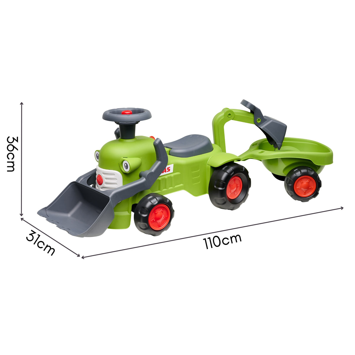 Falk Claas Aufsitztraktor mit Anhängerlader und Schaufel