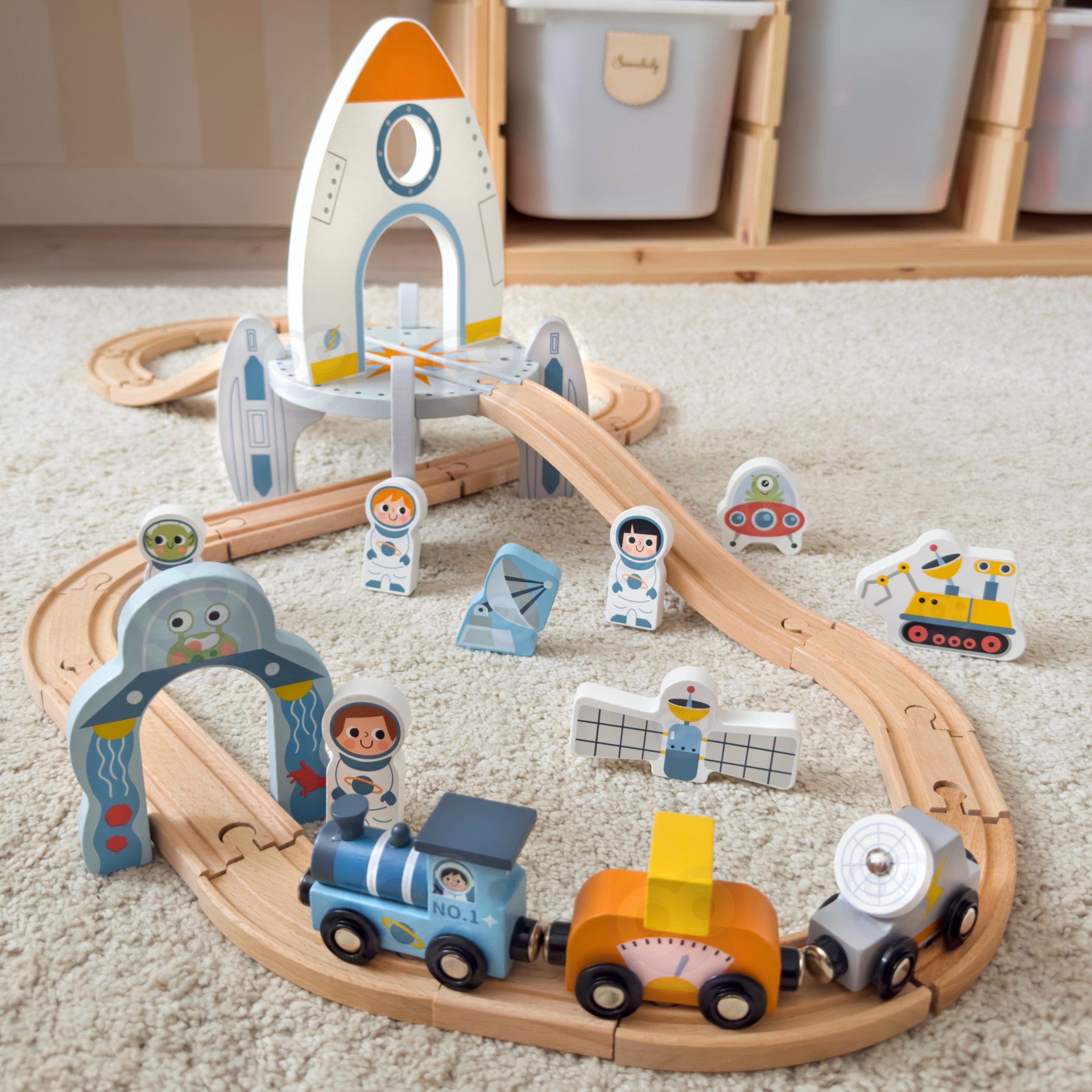 Комплект дървени релси за космически влак Tooky Toy