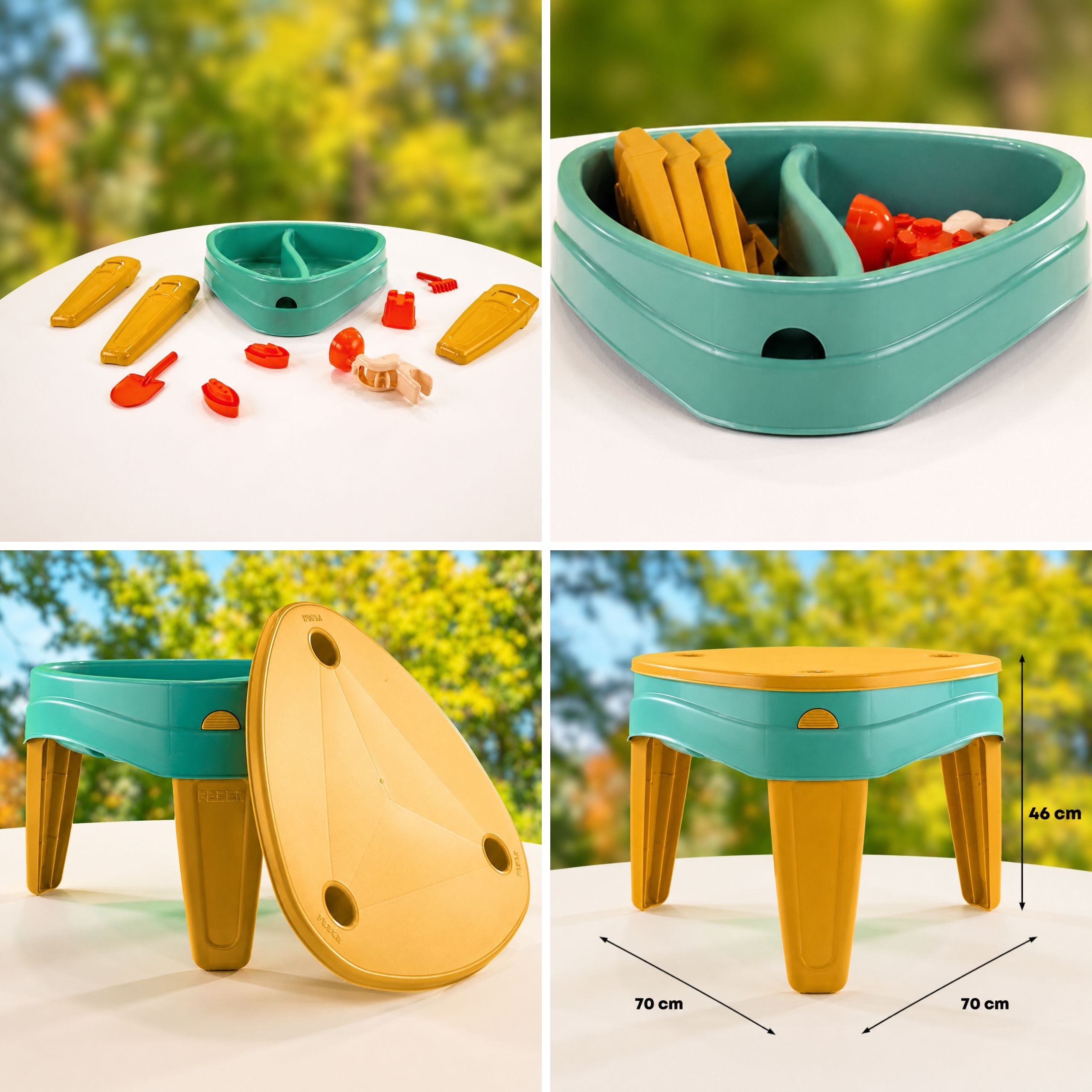 Feber Table à eau 3 en 1 décontractée avec couvercle, bac à sable, accessoires de Table de pique-nique pour bureau