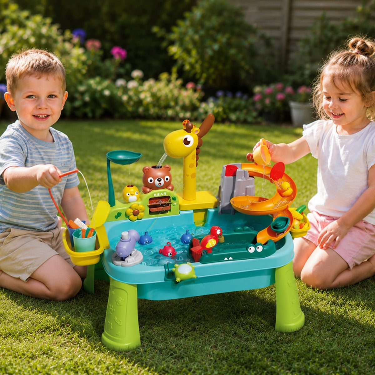Woopie 4-in-1 Water Table Fishing Игра Мивка Водна пързалка Giraffe