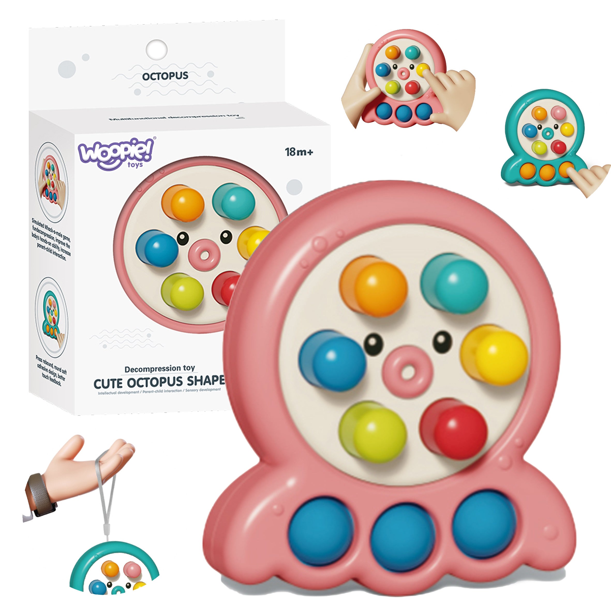 Woopie Arcade Game Stick Mole String Octopus Pink 2in1