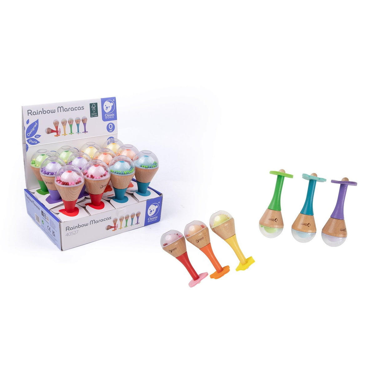 Classic World Rammelaar 2 In 1 Houten Regenboog Maracas Instrument 1 St.