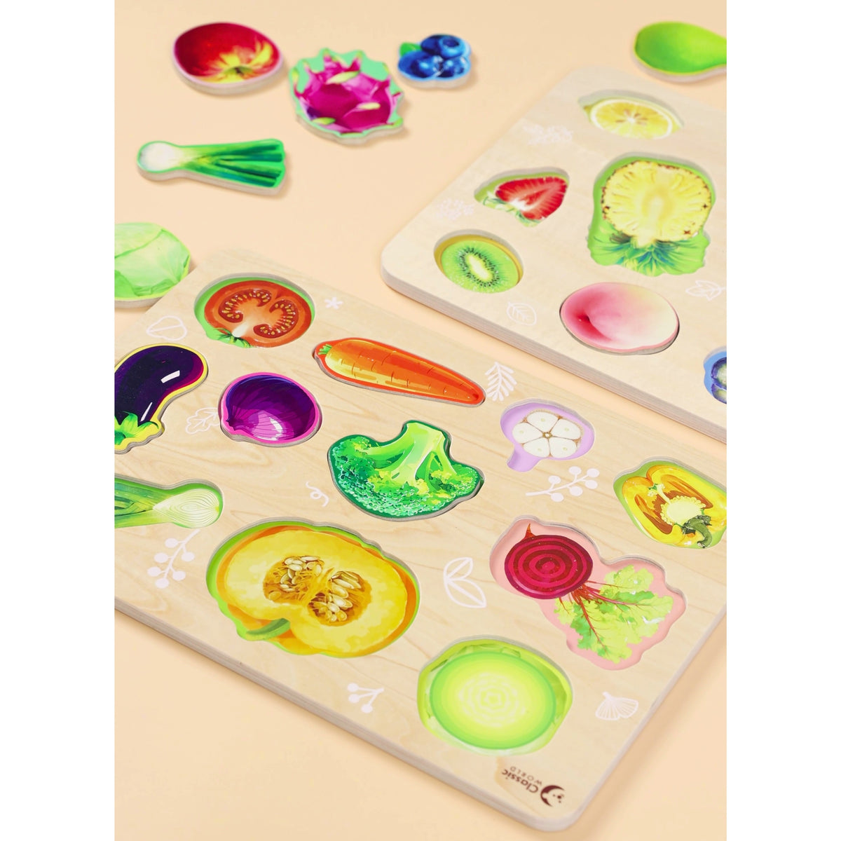 Dřevěné montessori zeleninové puzzle Classic World