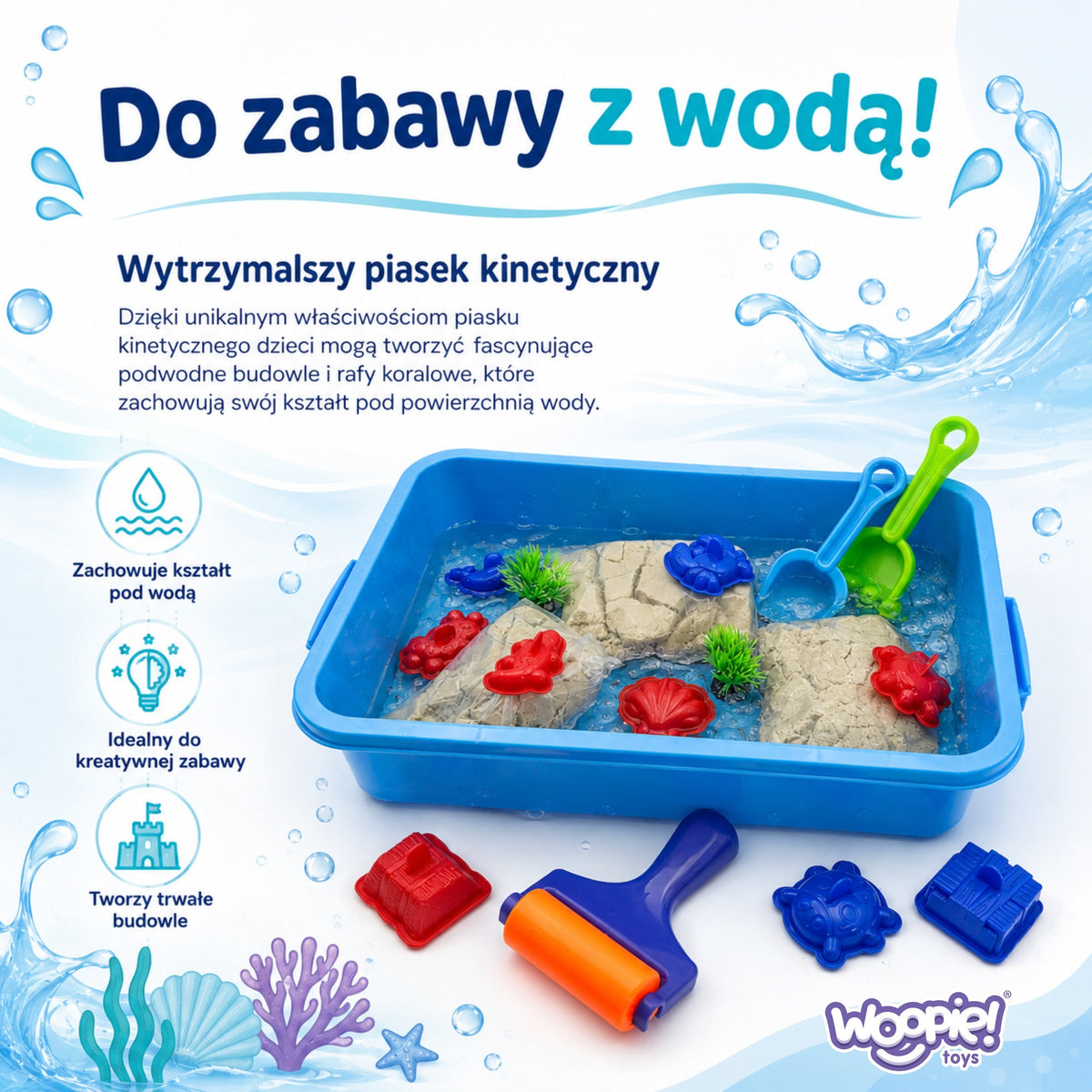 Woopie Kinetic Sand Magic For Water Conjunto de 18 peças com estojo