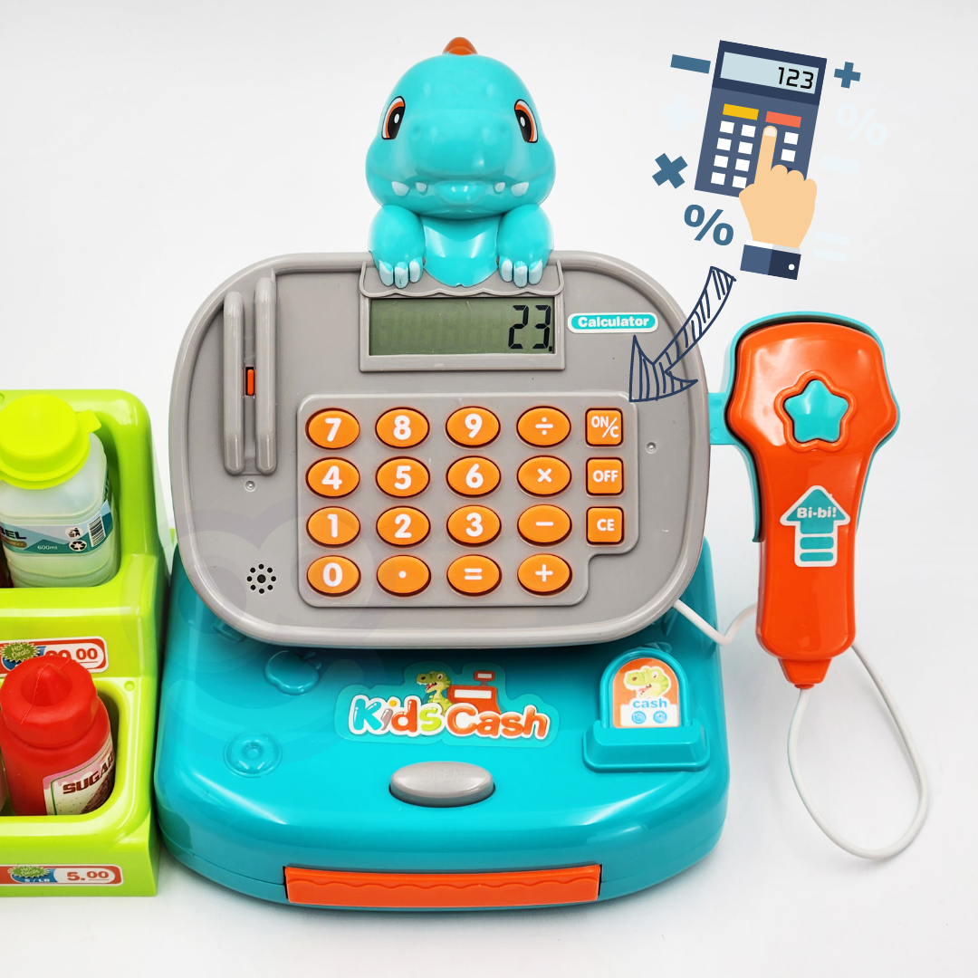 Woopie Dino Registratore di cassa blu con ripiano