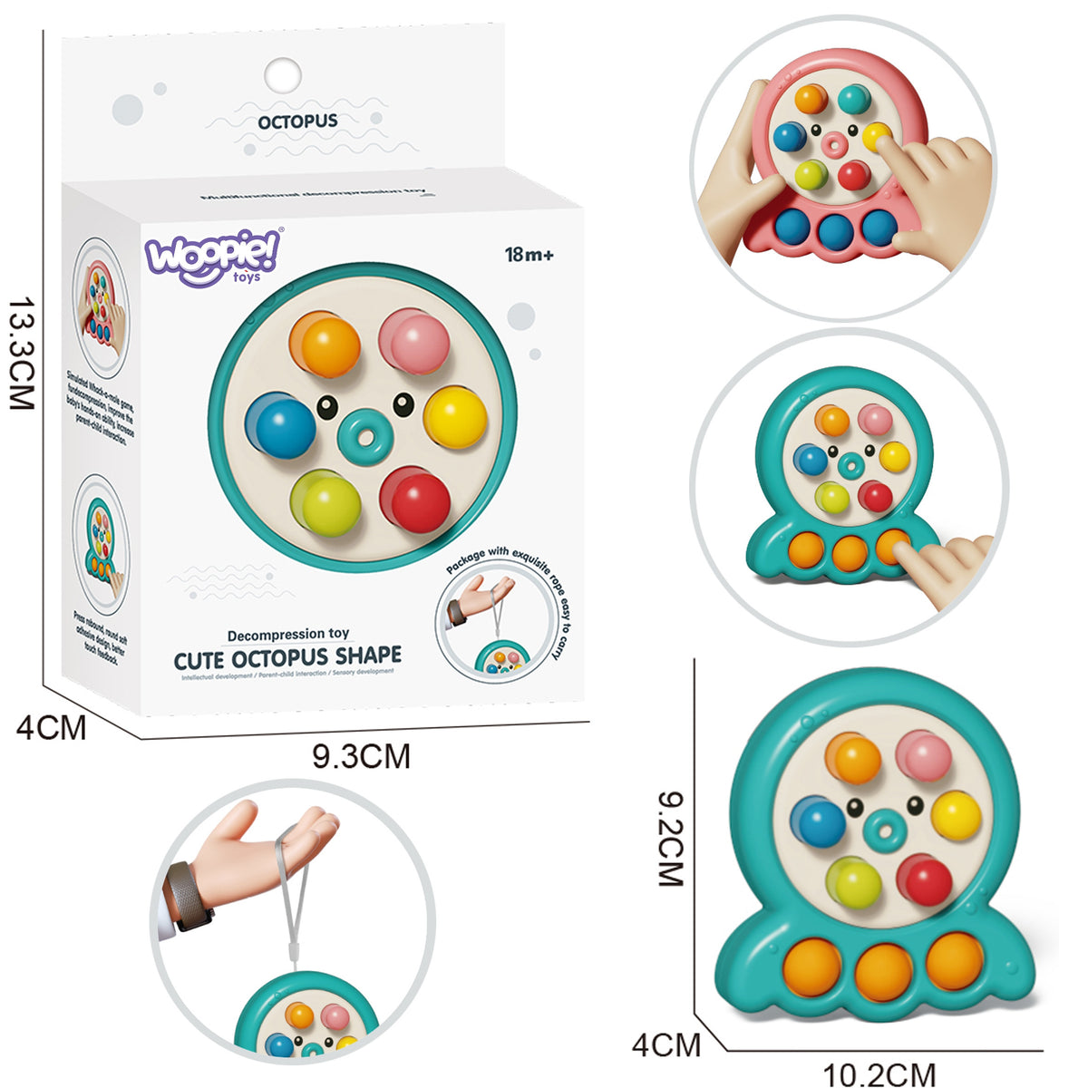 Woopie Arcade Game Stick Mole String Octopus Green 2w1