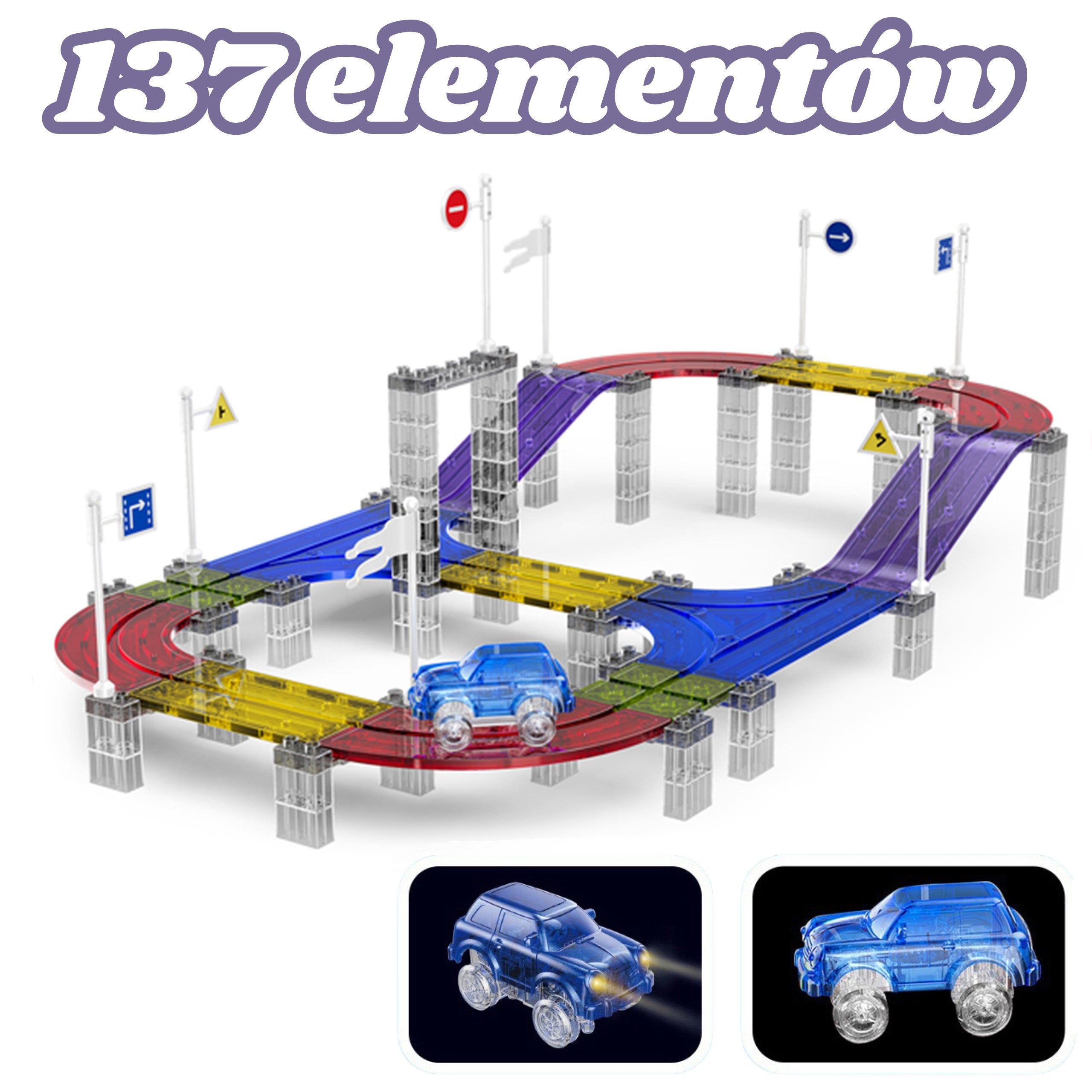 Magnetyczny tor wyścigowy Woopie + 137 El. Samochód